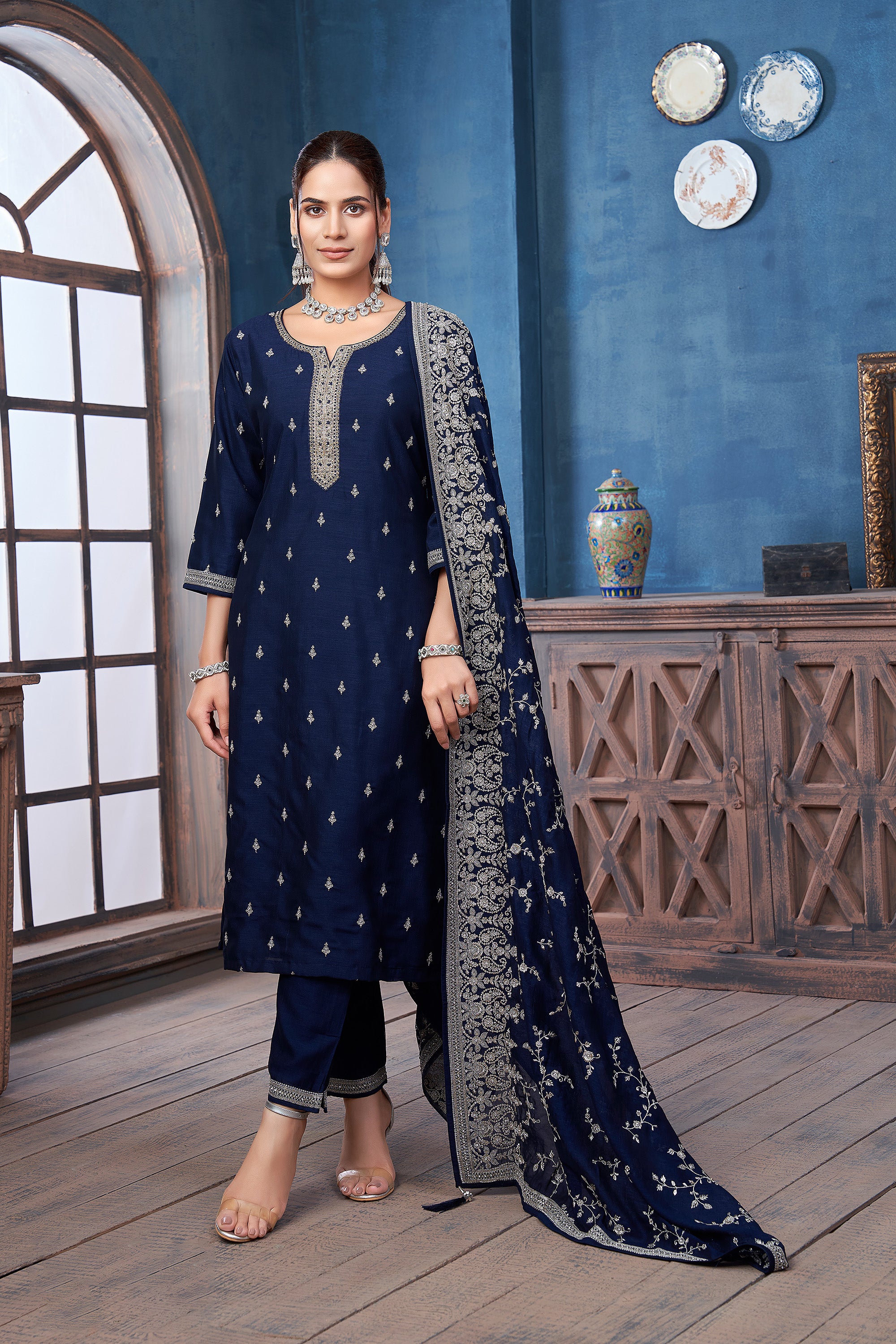 Elegant Glow | Wine Silk Straight Suit with Embroidered Dupatta | Palkhi Fashion
