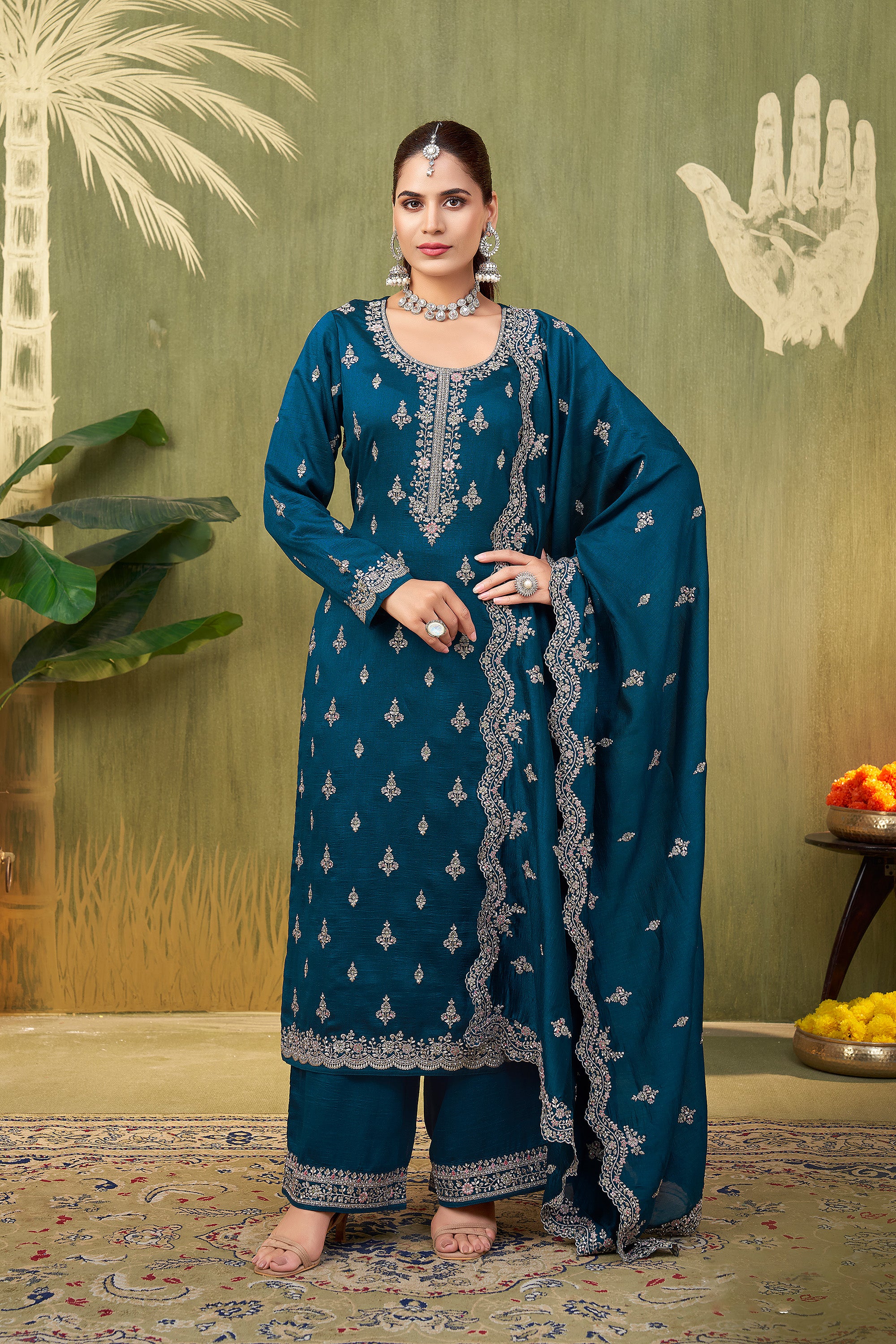 Luxurious Wine Salwar Suit with Embellished Dupatta | Palkhi Fashion