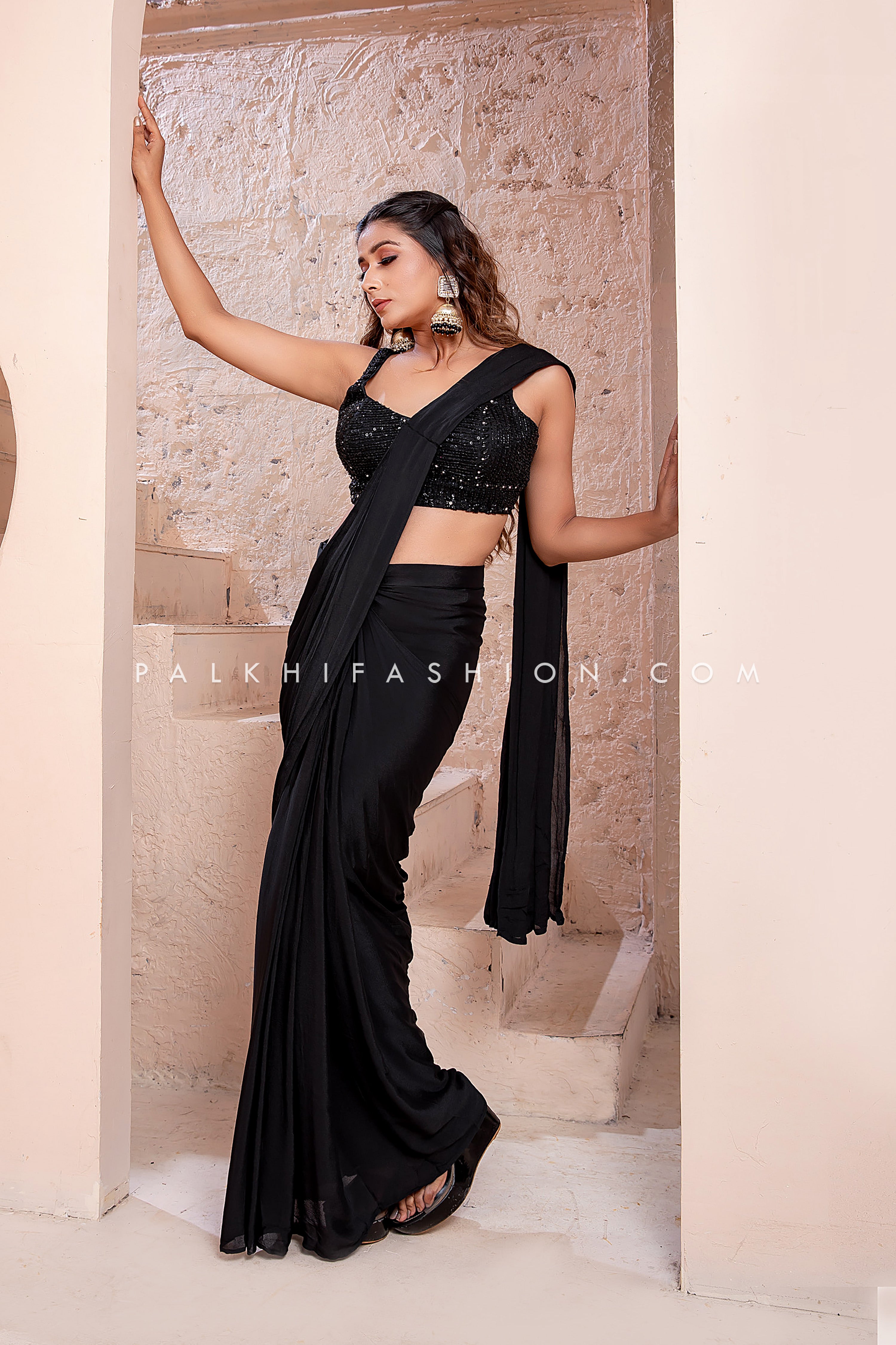 Black Beauty: Ready-to-Drape Saree with Handwork Blouse