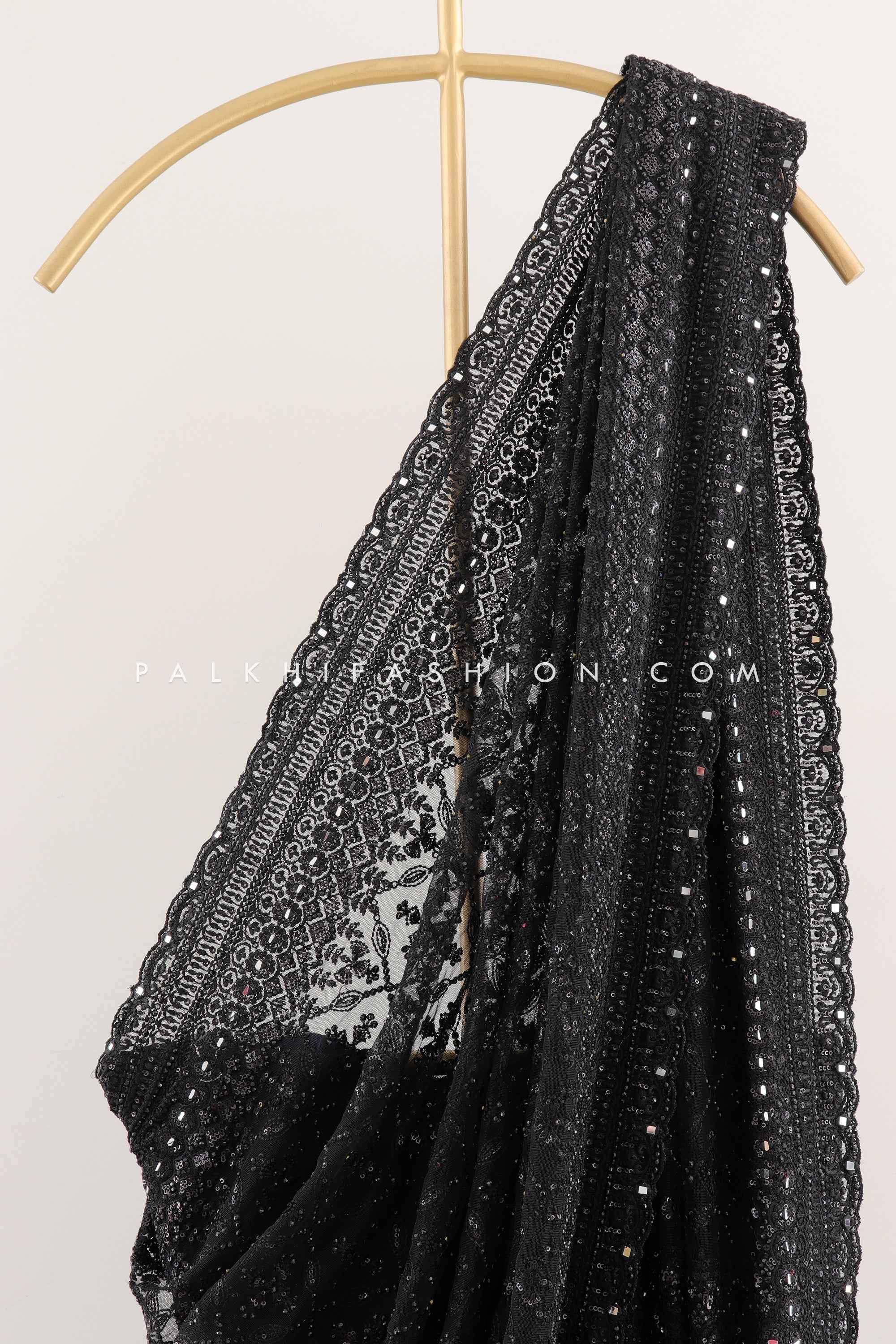 Black Celebrity Inspired Saree with Handwork - Palkhi Fashion