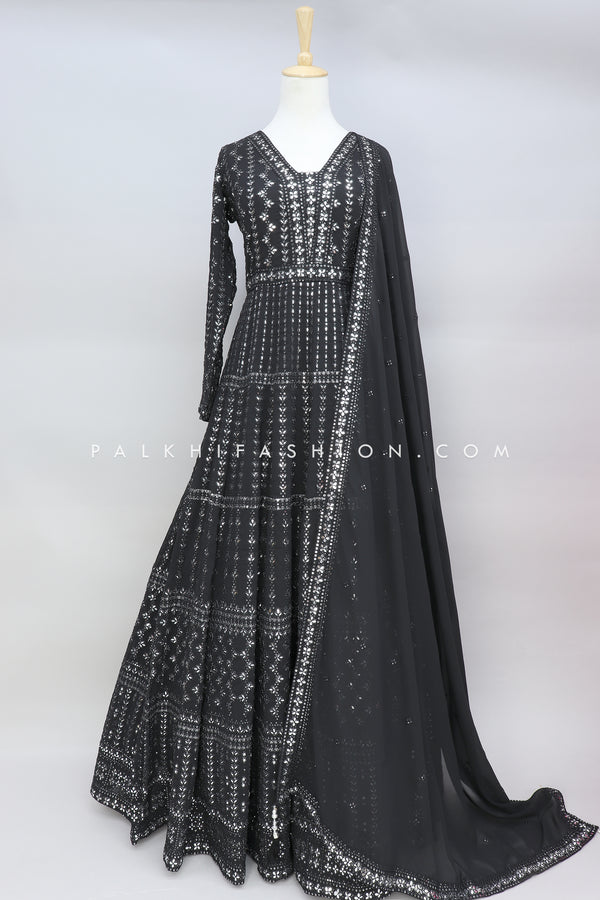 Black Color Indian Outfit With Beautiful Embroidery Work