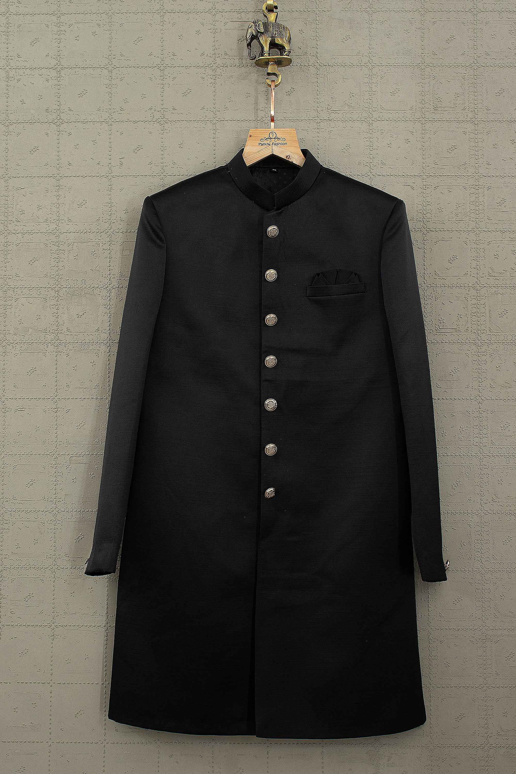 Regal Black Premium Indo-Western Suit with Subtle Texture | Palkhi Fashion
