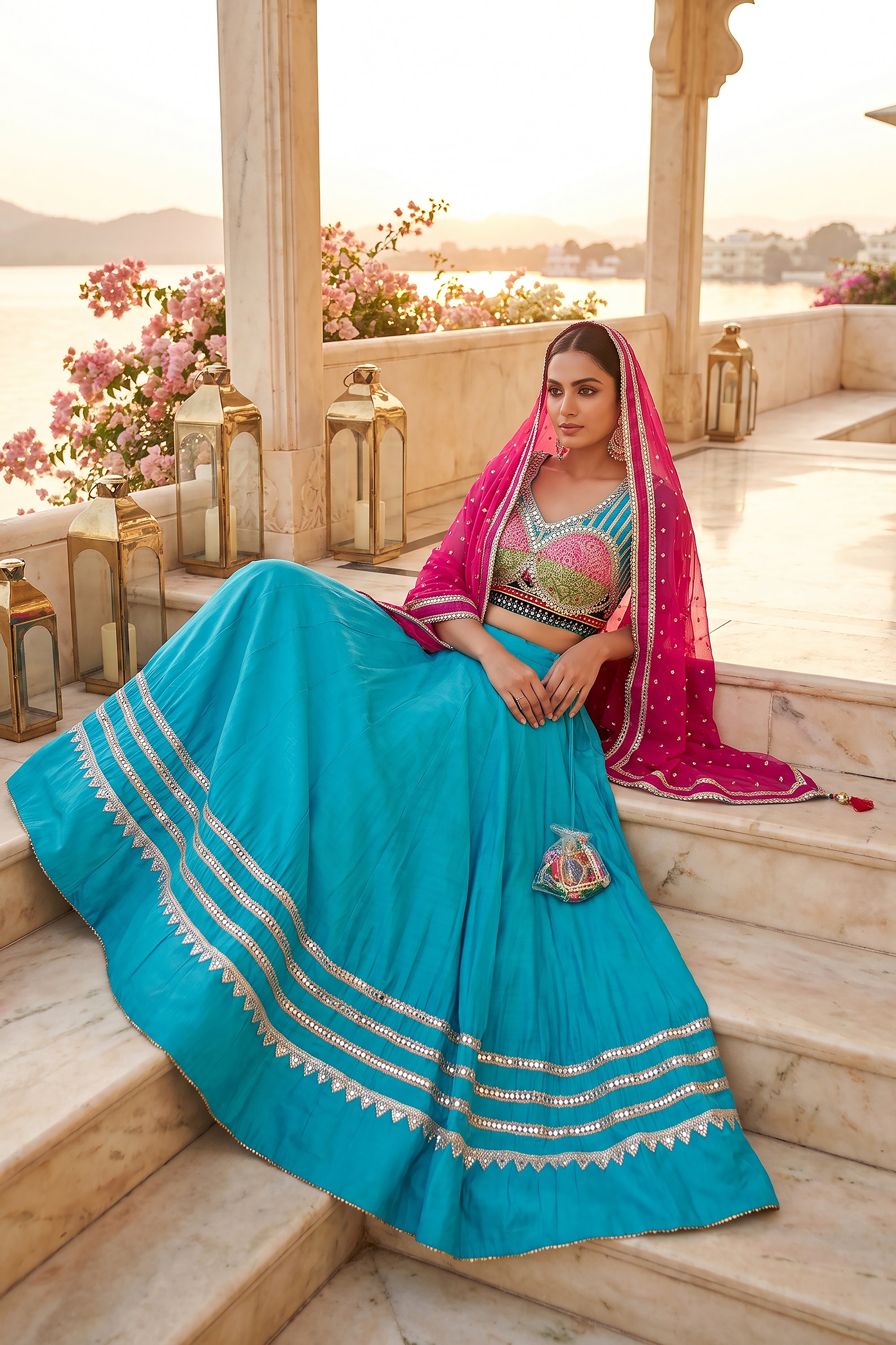 Vibrant Blue Navratri Chaniya Choli Mirror Work | Palkhi Fashion