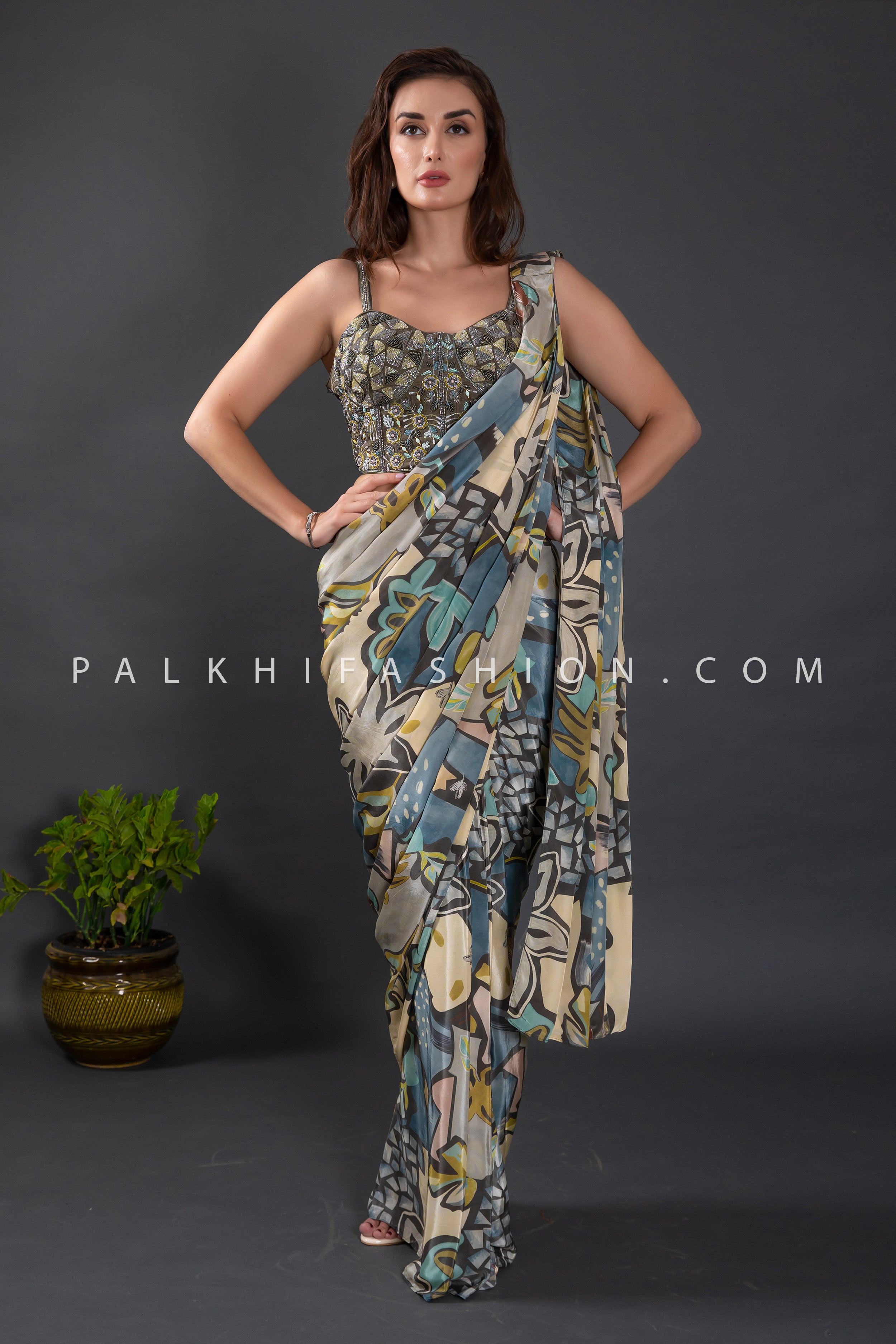 Celebrity-Style Ready-to-Wear Designer Saree With Embellished Blouse– Palkhi Fashion
