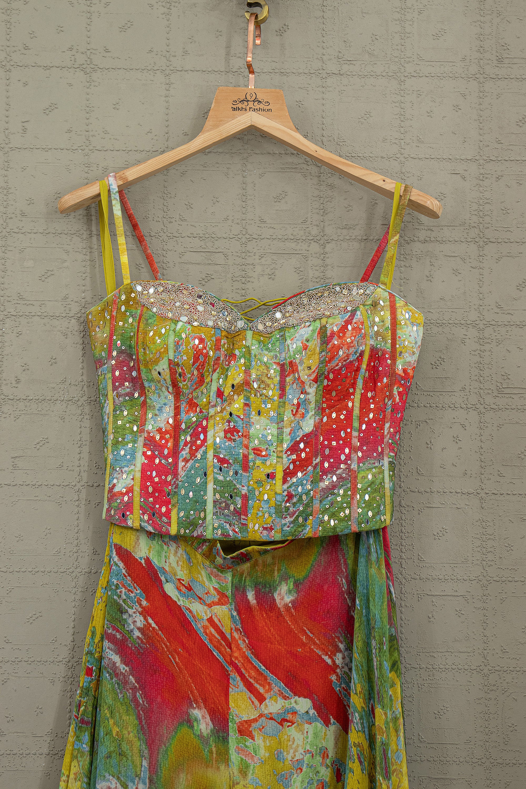 Color Splash Edit β Designer Multicolor Corset & Palazzo Set β Palkhi Fashion