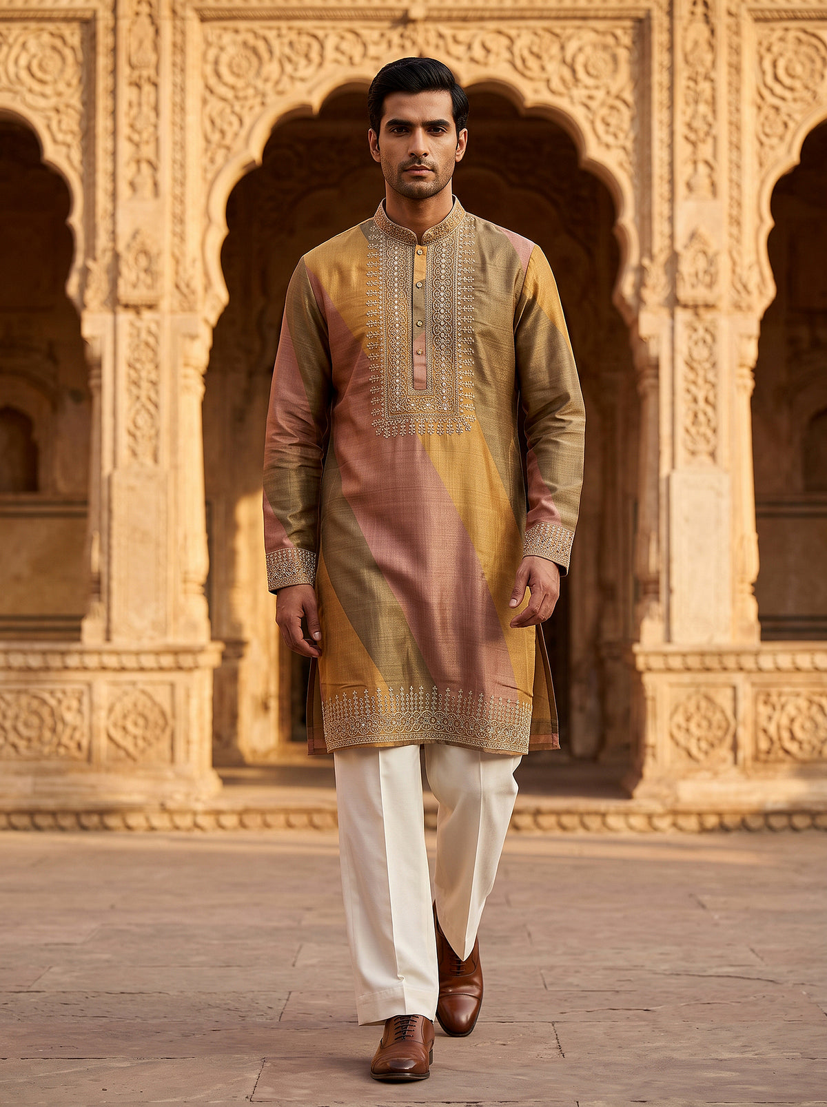 Earthy Elegance | Designer Tissue Silk Festive Kurta Pajama Set | Palkhi Fashion