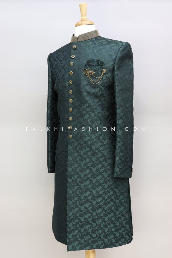 Dark Green Indo-Western Crafted With Elegant Embroidery