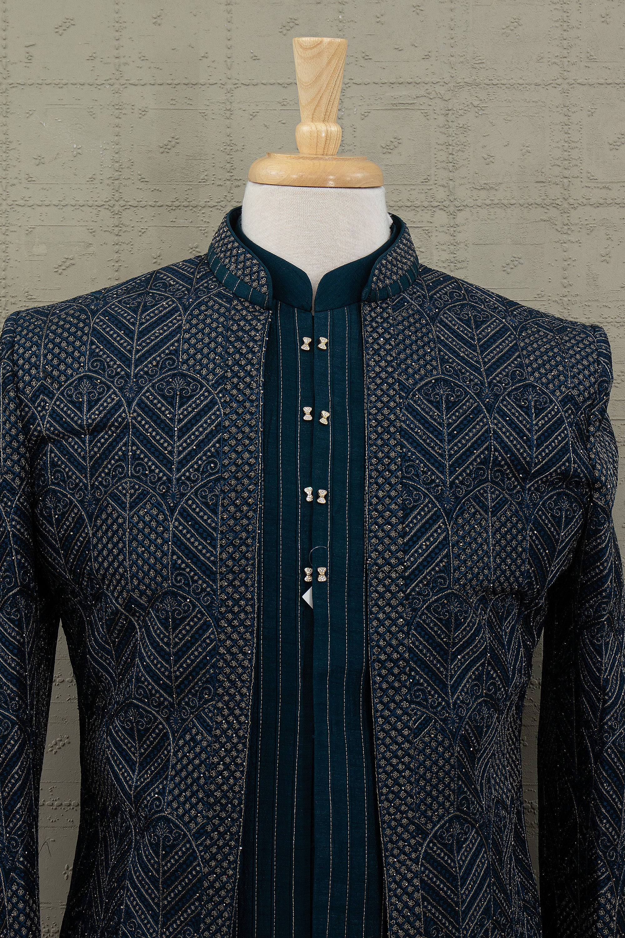 Grandeur Teal Silk Layered Indo Western Ensemble | Palkhi Fashion