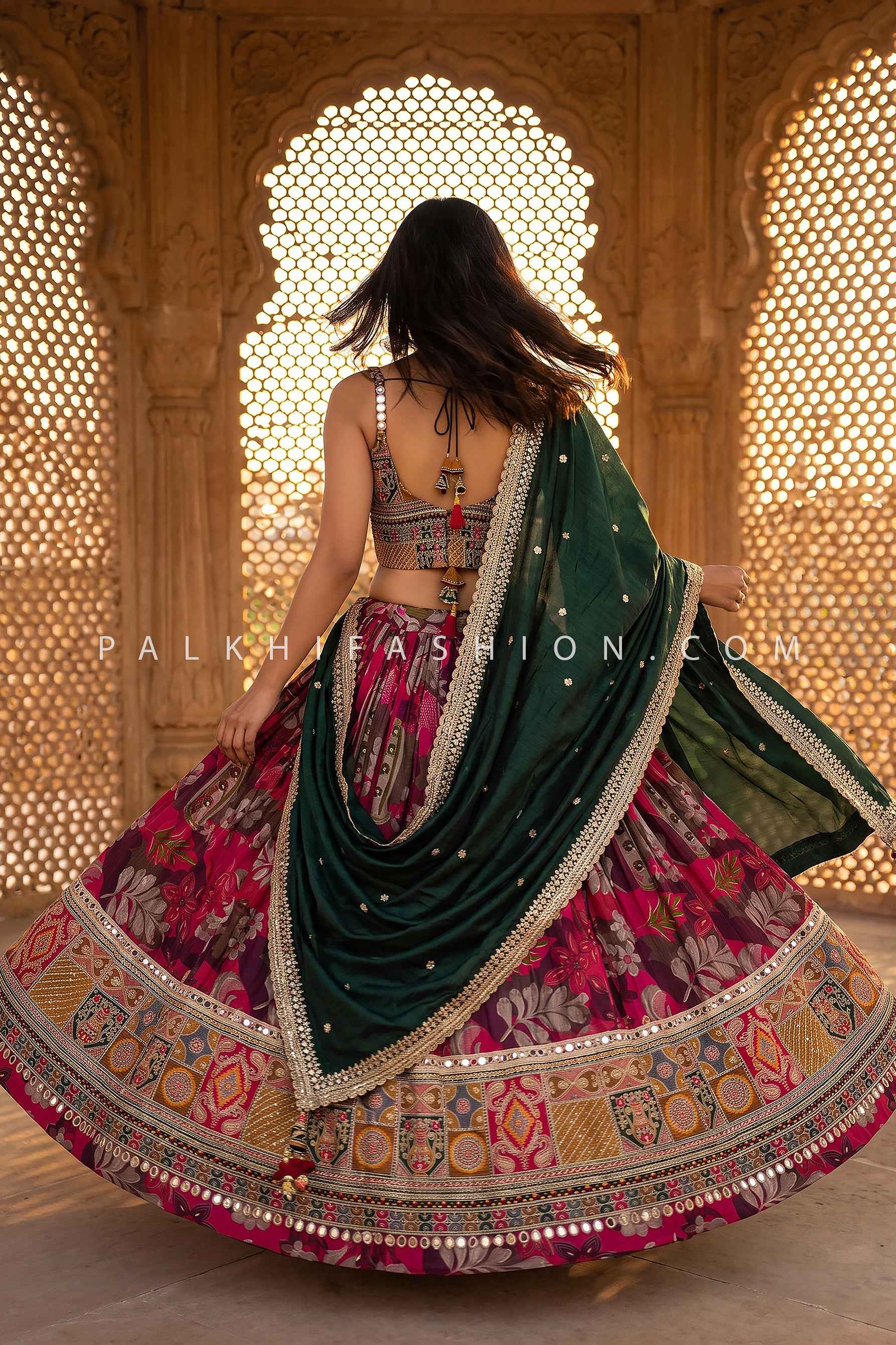 Festival Grace – Floral Navratri Chaniya Choli with Mirror Embroidered Blouse | Palkhi Fashion