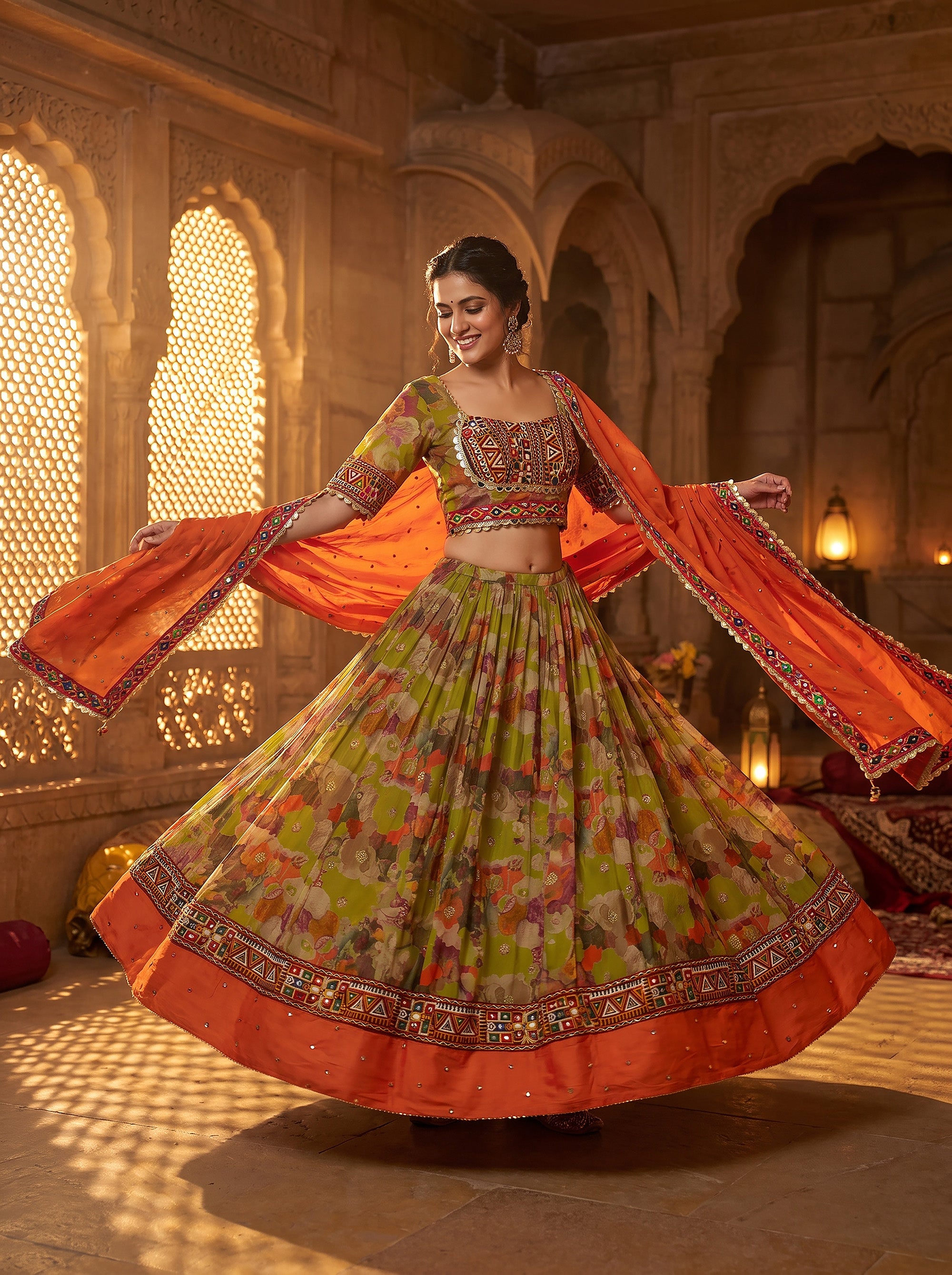 Garba Bloom – Designer Floral Chaniya Choli with Kutchi Embroidery | Palkhi Fashion