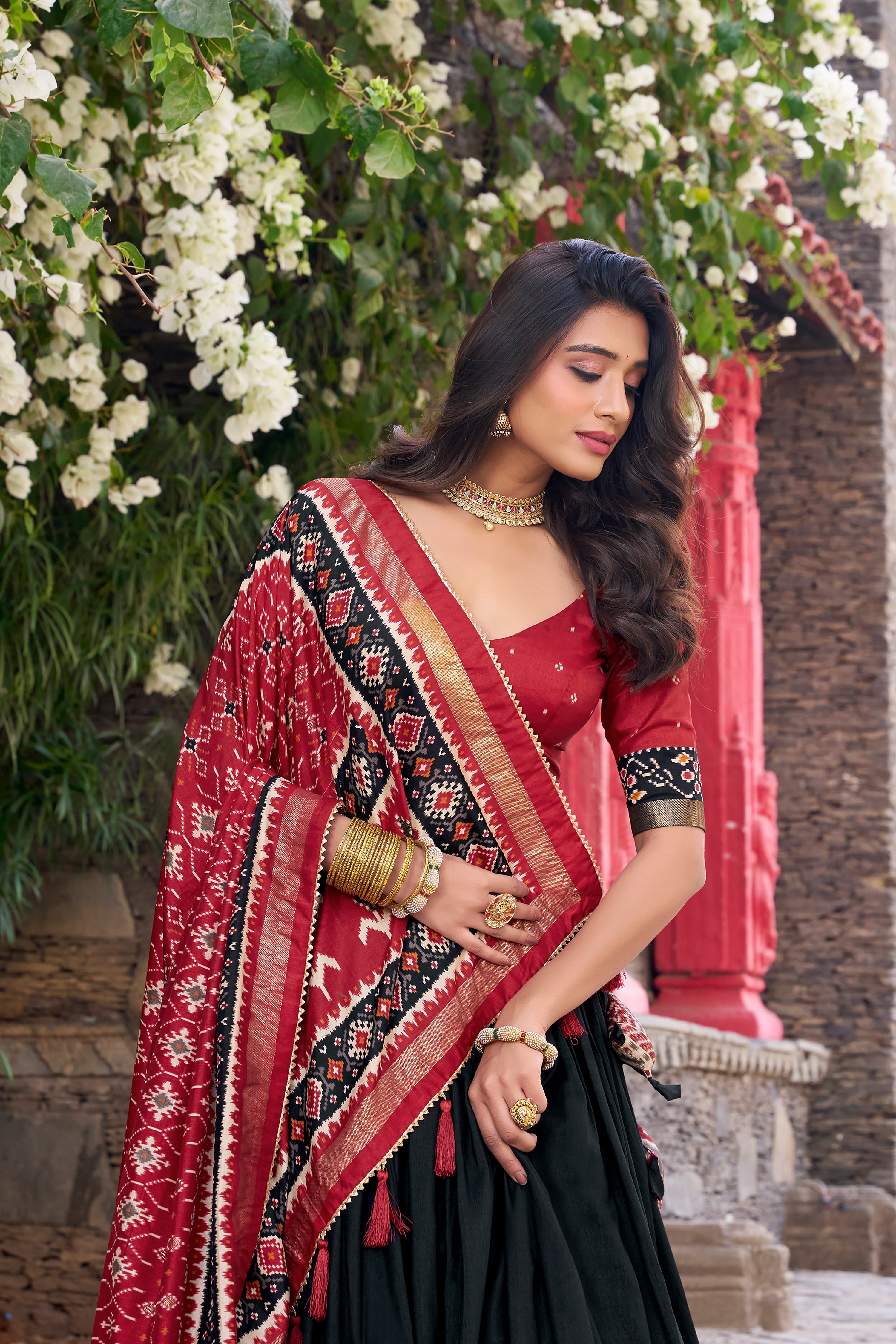 Elegant Black Patola Chaniya Choli in Tussar Silk – Palkhi Fashion