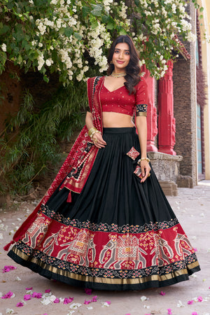 Elegant Black Patola Chaniya Choli in Tussar Silk – Palkhi Fashion
