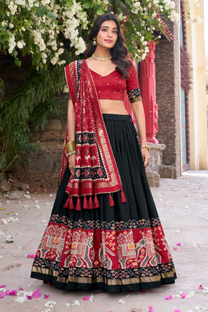 Elegant Black Patola Chaniya Choli in Tussar Silk – Palkhi Fashion