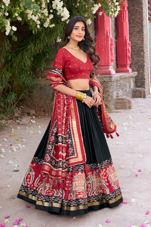 Elegant Black Patola Chaniya Choli in Tussar Silk – Palkhi Fashion