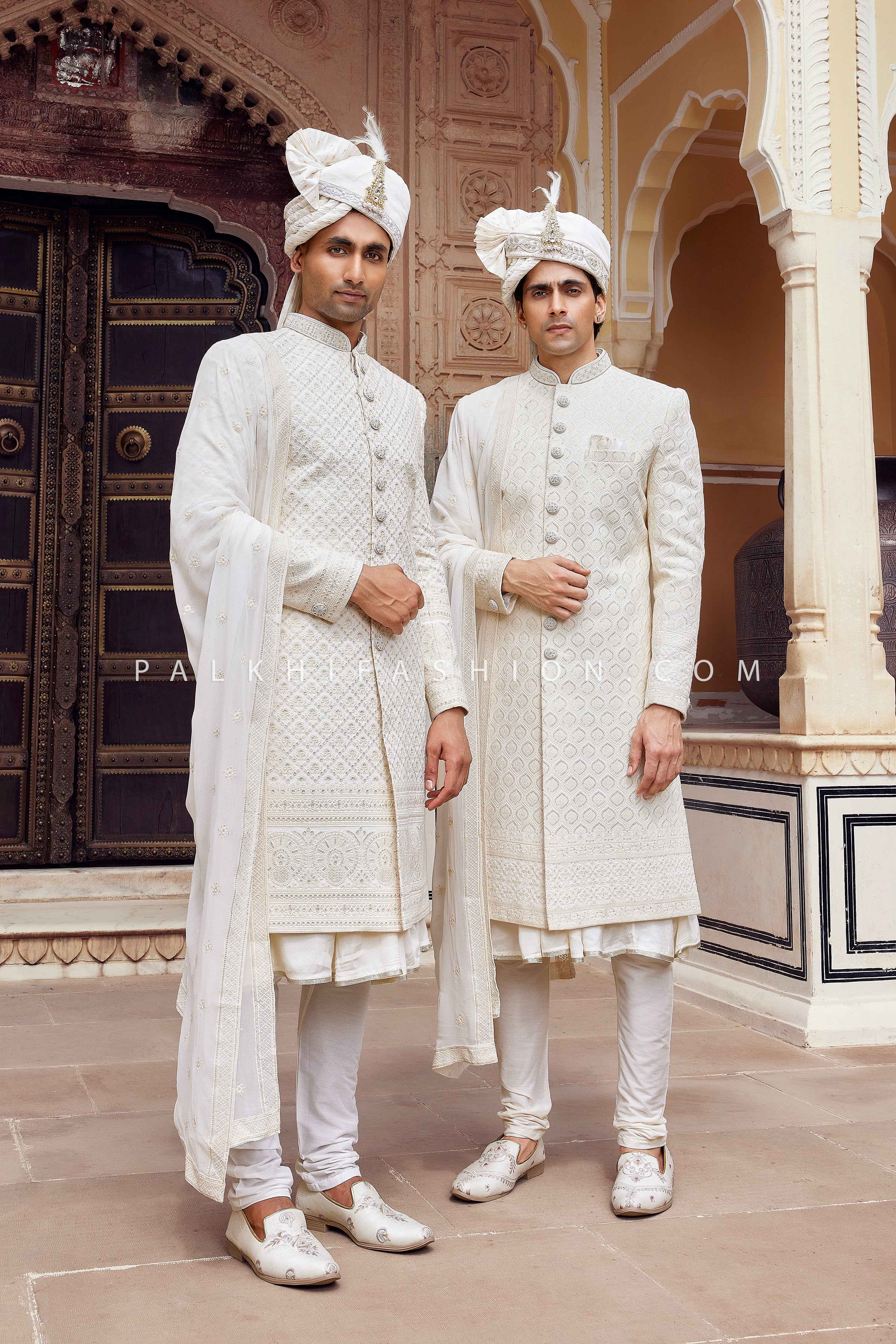 Cream Self-Patterned Indo-Western Set – A Timeless Choice for Weddings