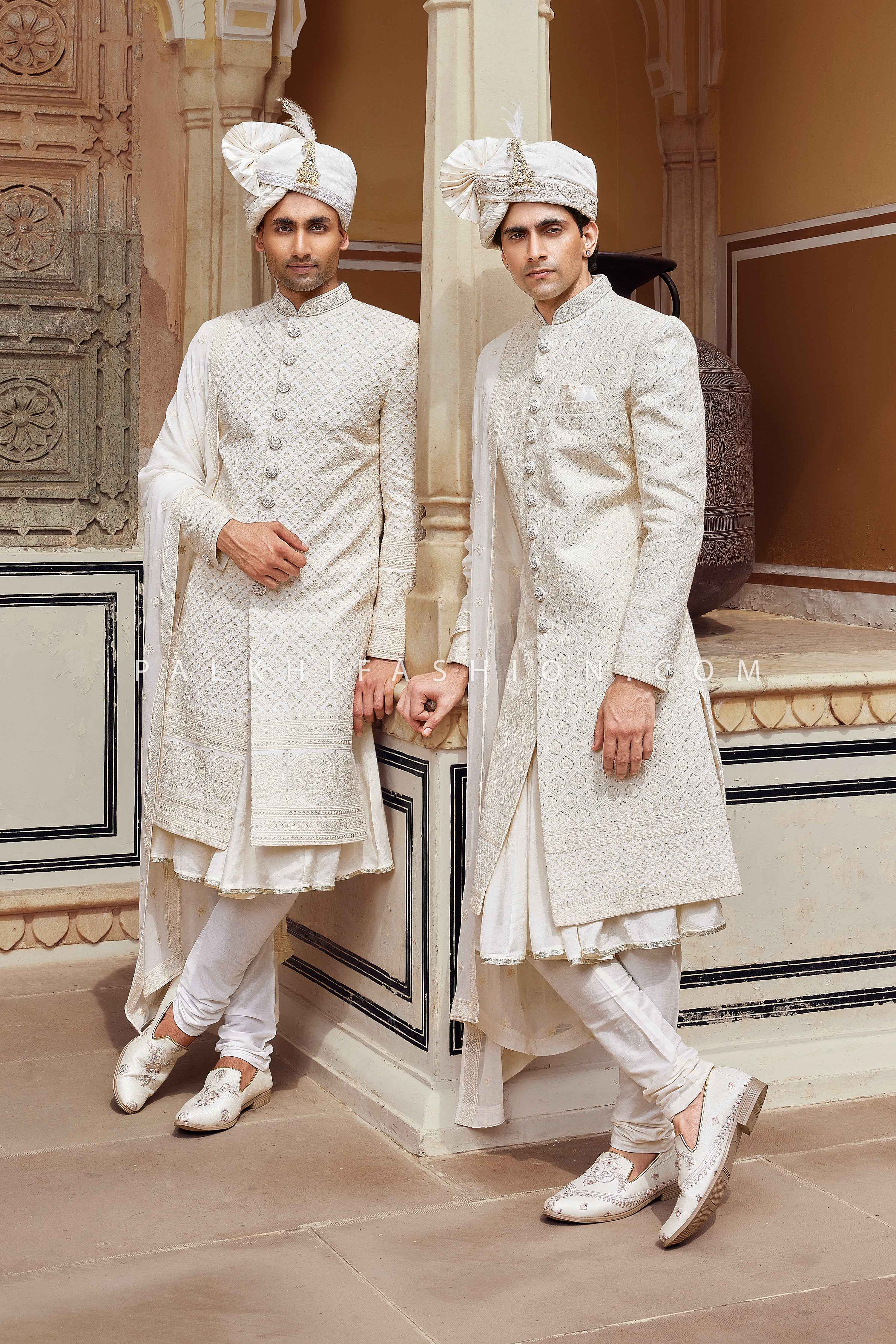 Cream Self-Patterned Indo-Western Set – A Timeless Choice for Weddings
