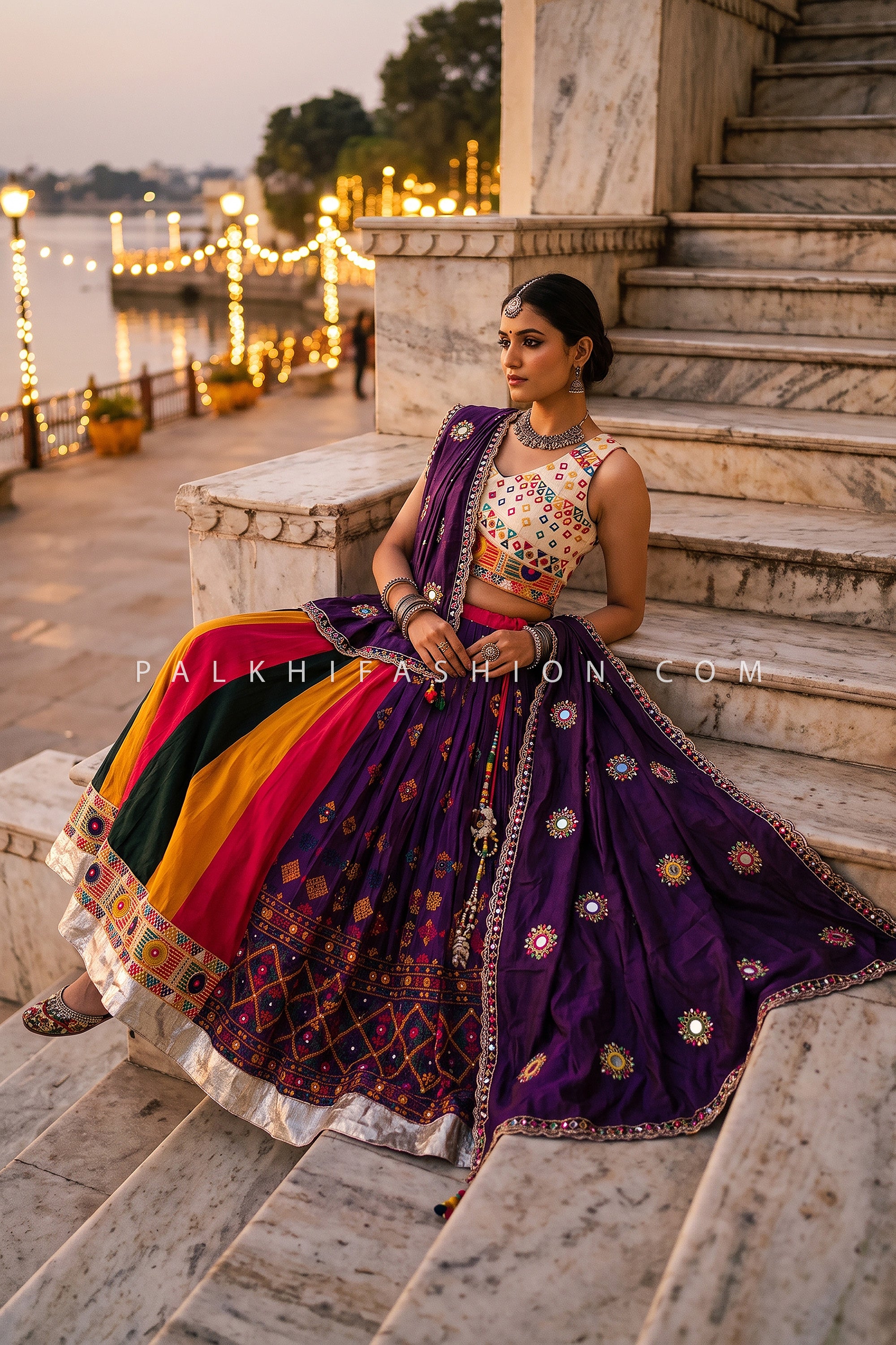 Gujarati Elegance – Multicolor Navratri Chaniya Choli with Mirror Work Blouse | Palkhi Fashion