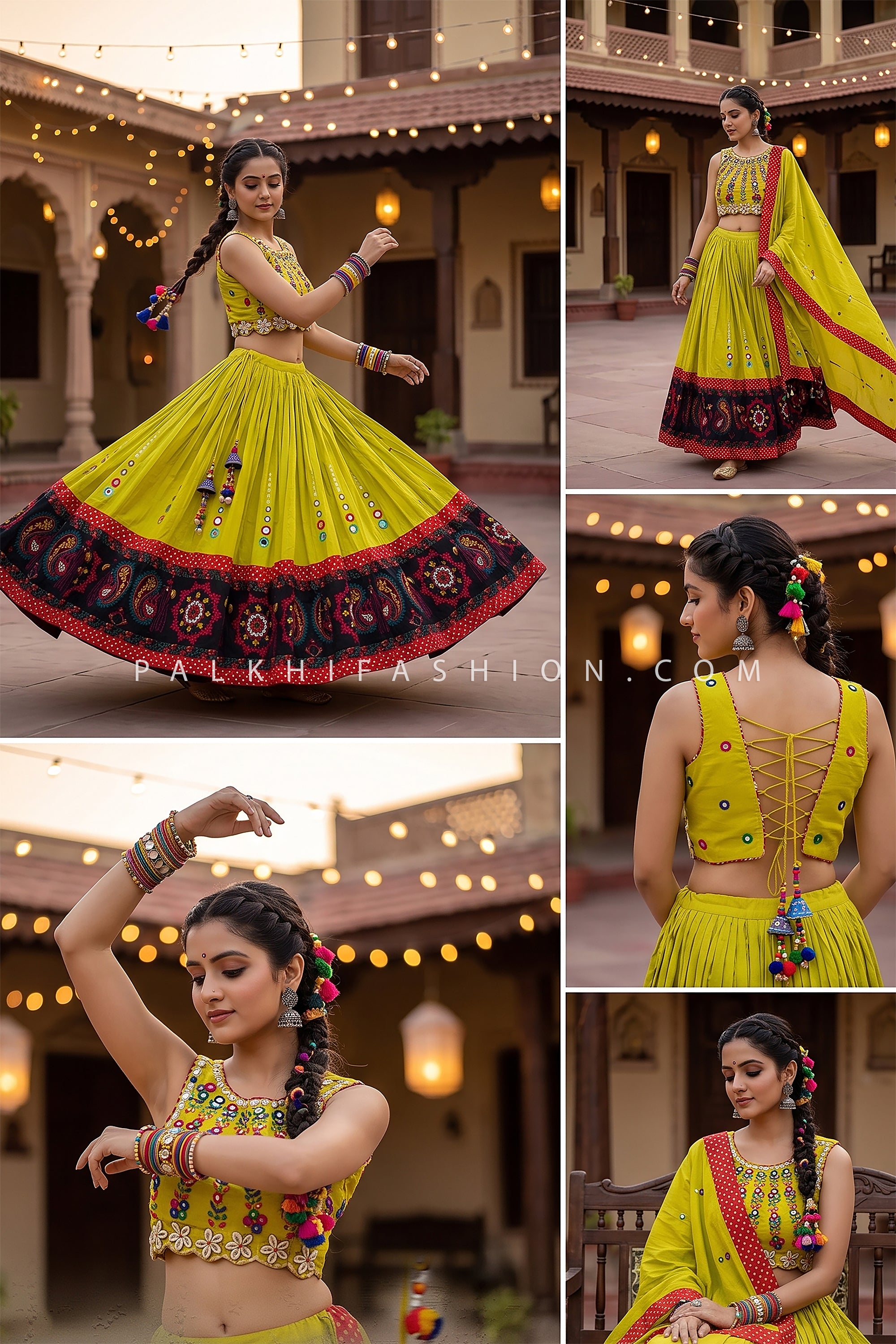 Garba Radiance – Green Mirror Work Navratri Chaniya Choli | Palkhi Fashion