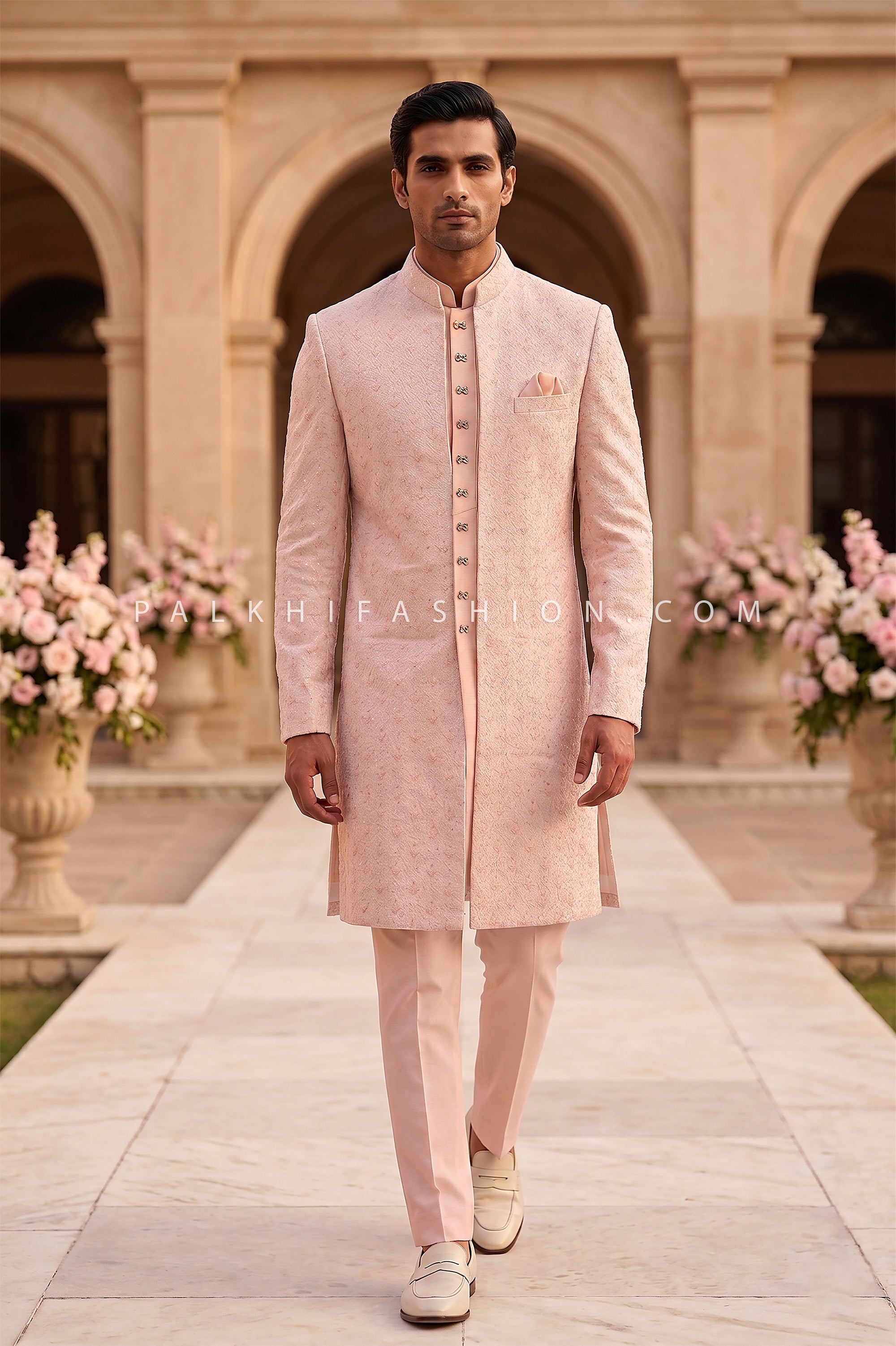 Designer Ivory Semi Indo Western with Soft Silk & Brocade Weave | Palkhi Fashion