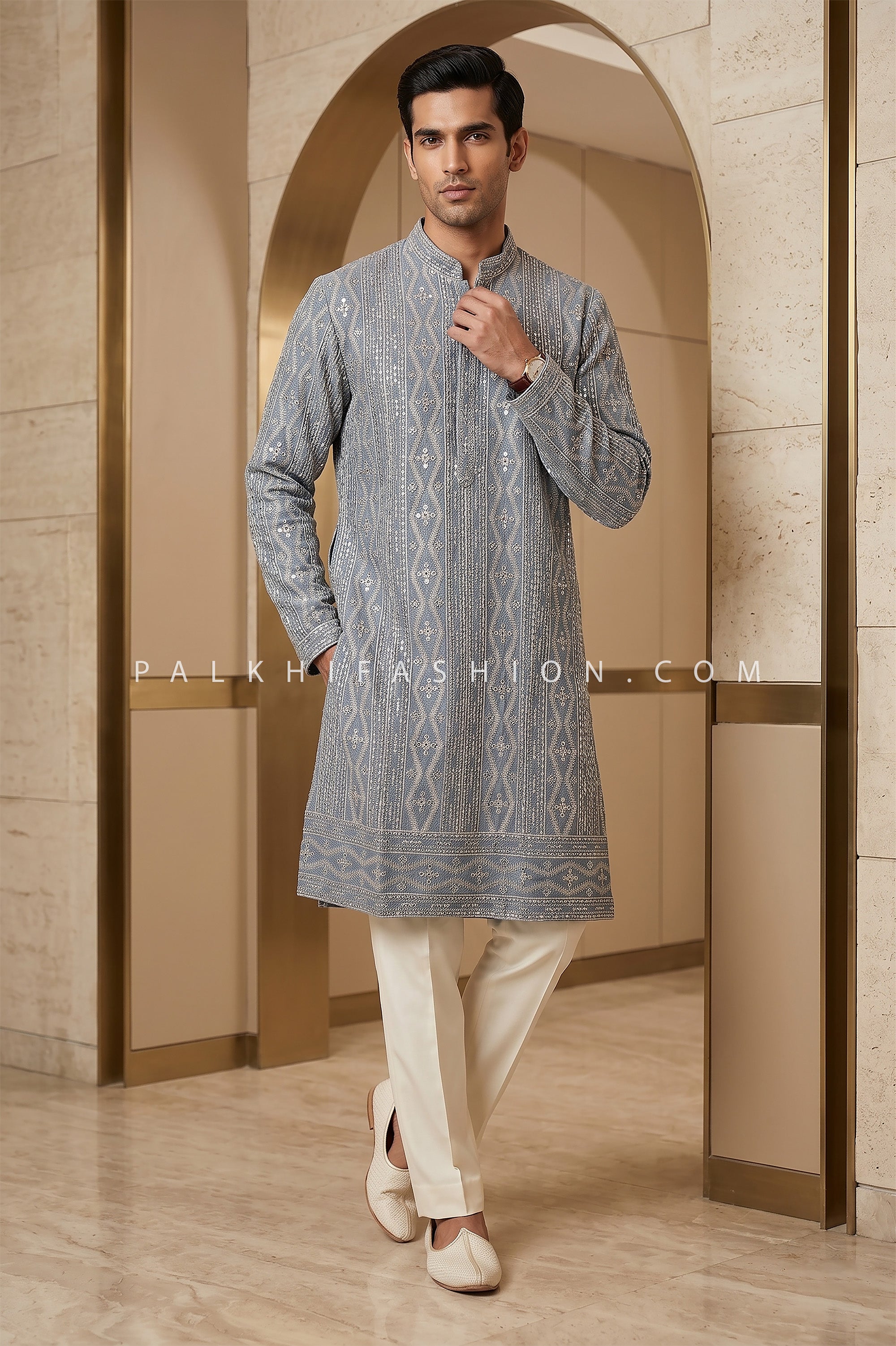 Imperial Deep Pink Embroidered Kurta Pajama Set by Palkhi Fashion