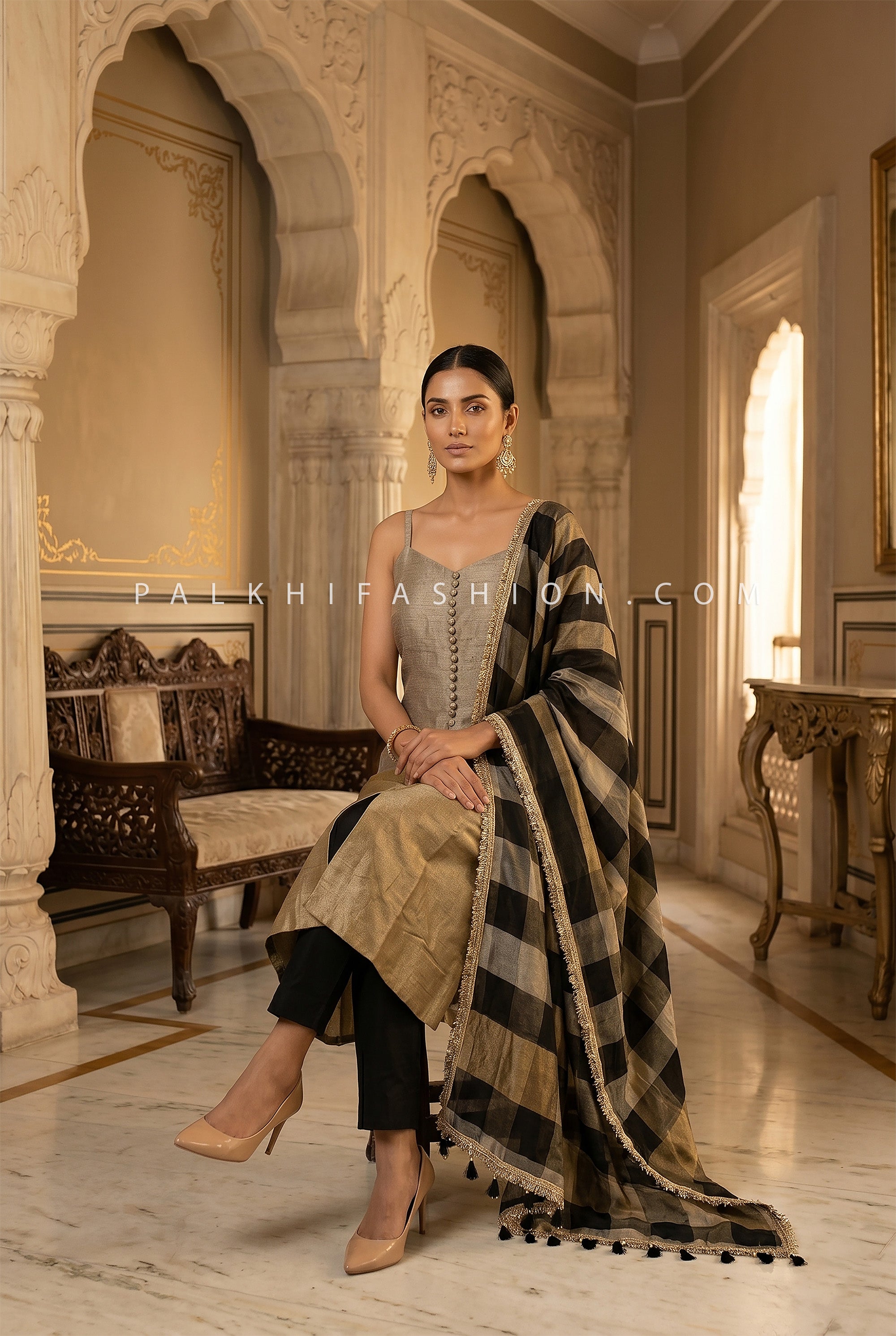 Timeless Regal Glow – Dual tone Pure Silk A Line Suit with Appealing Dupatta – Palkhi Fashion