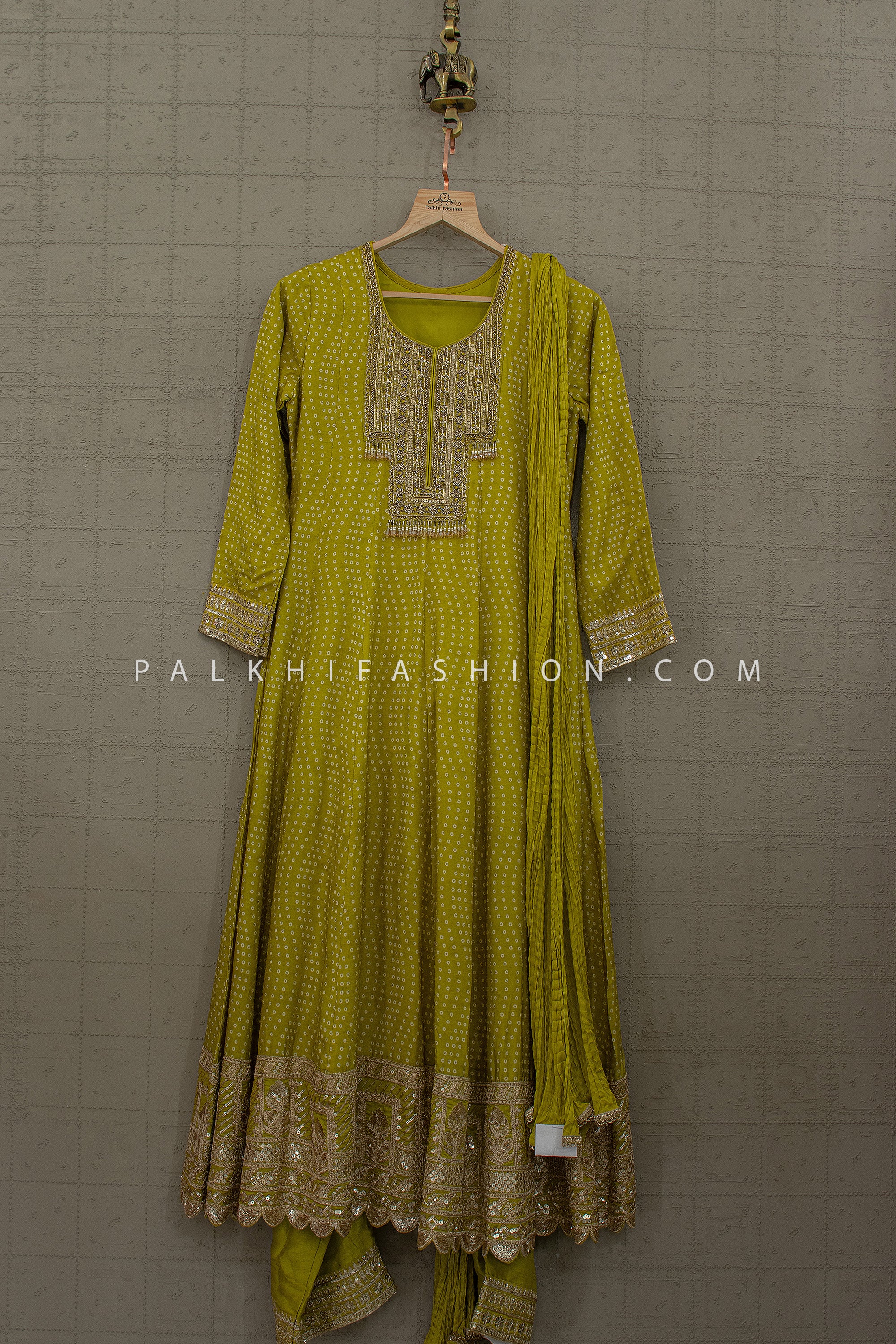 Green Bandhani Embroidered Anarkali with Pants – Palkhi Fashion