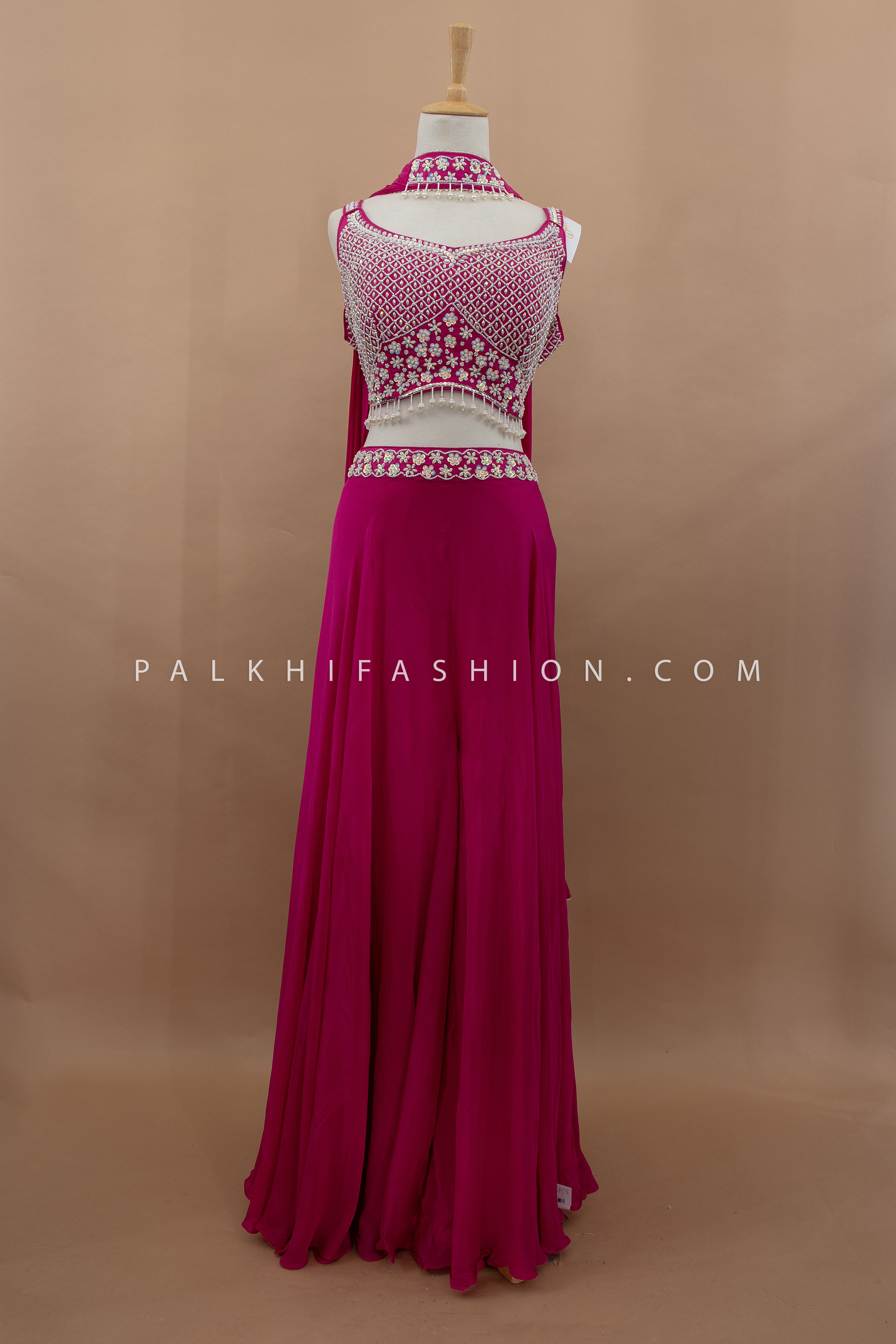 💗 Spotlight Ready: Rani Pink Designer Palazzo Set with Heavily Embellished Blouse – Palkhi Fashion