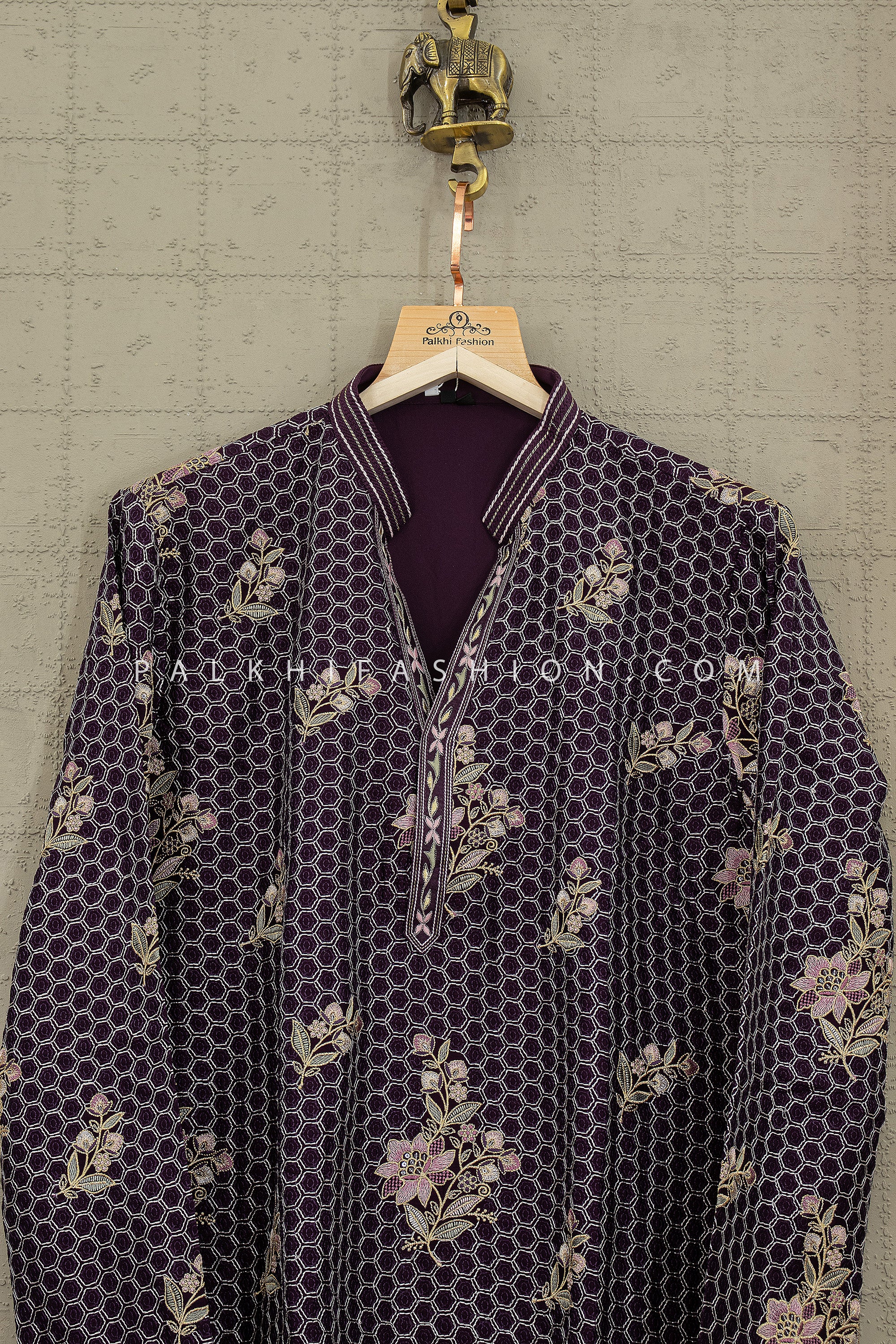 Deep Purple Embroidered Designer Embroidered Kurta Set for Men | Palkhi Fashion