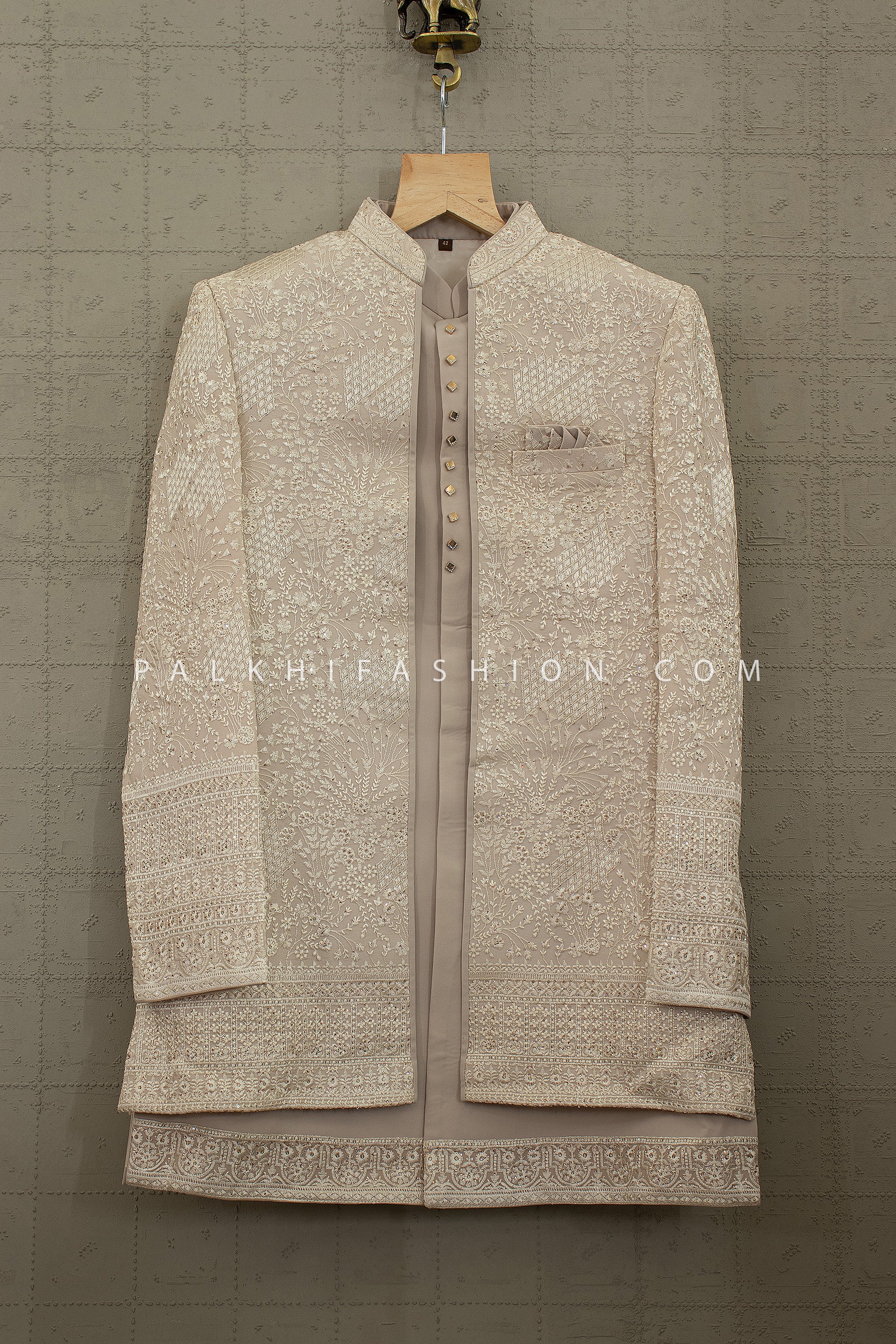 Champagne Majesty Designer Indo Western with Hand Embroidery & Stone Work | Palkhi Fashion