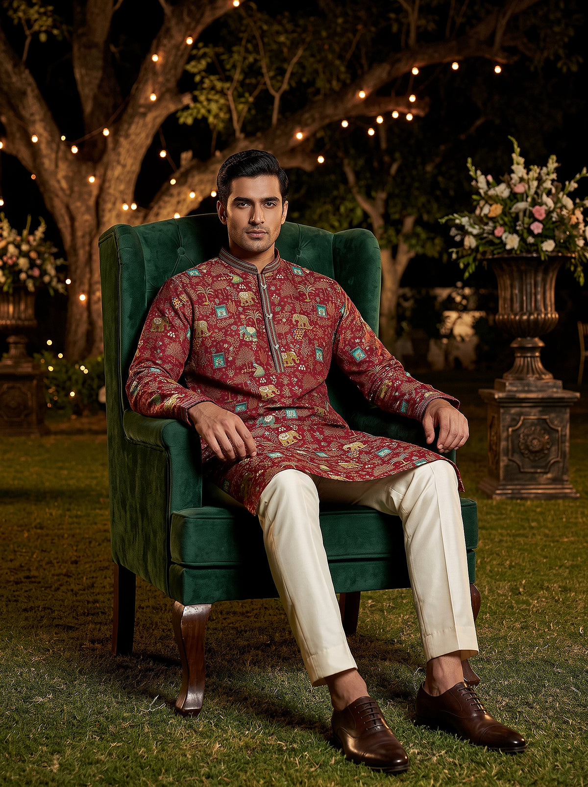 Regal Heritage | Maroon Banarasi Silk Kurta Set with Shikargah Brocade | Palkhi Fashion