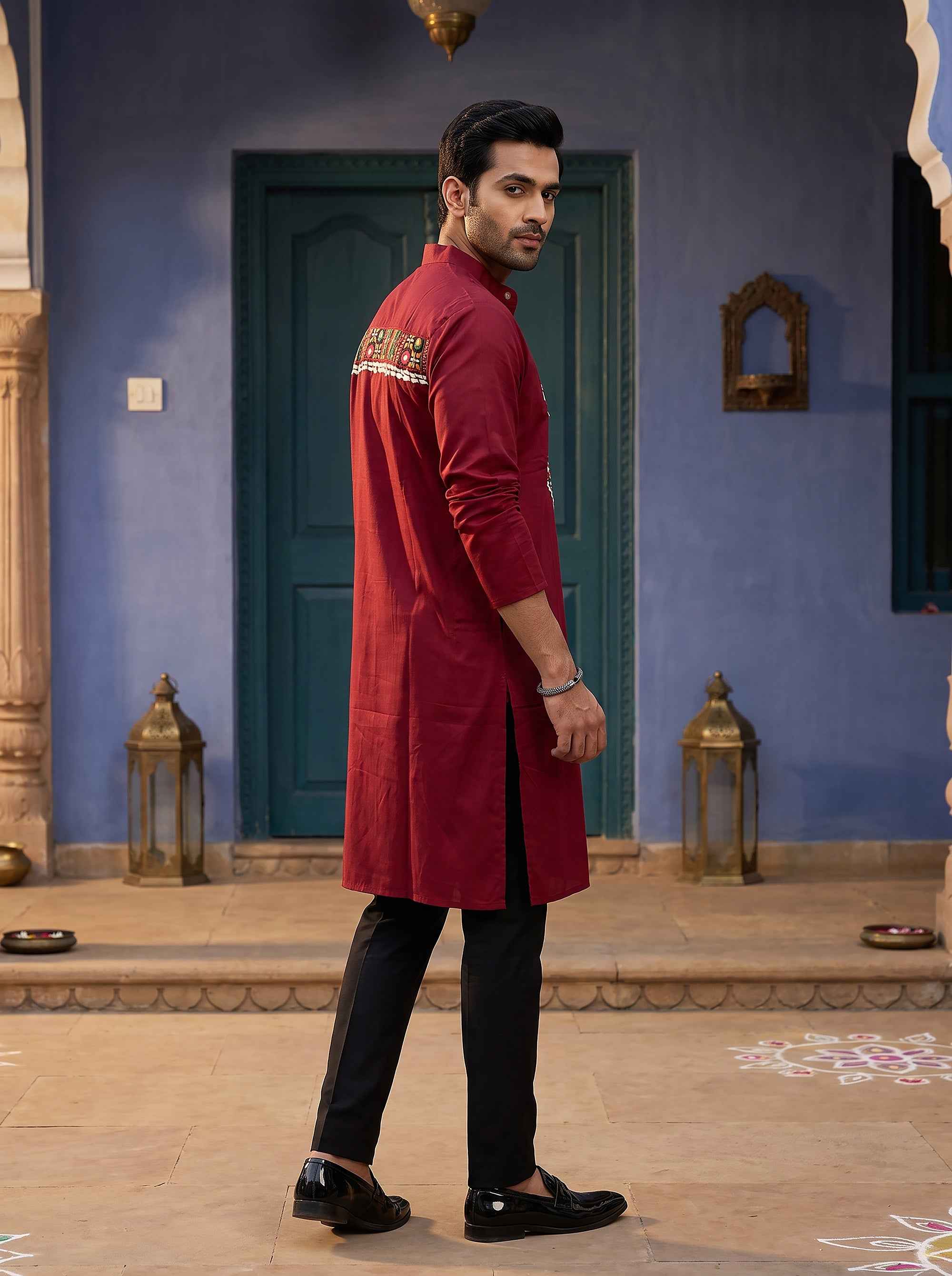 Rangilo Raj | Maroon Navratri Kurta Kutchi Mirror Work | Palkhi Fashion