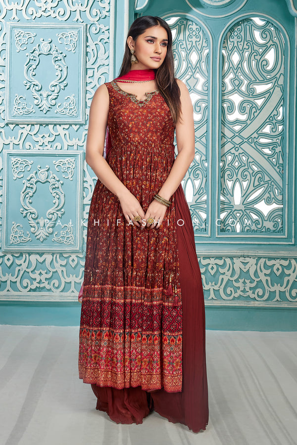 Maroon Naira Cut Palazzo Outfit with Elegant Work