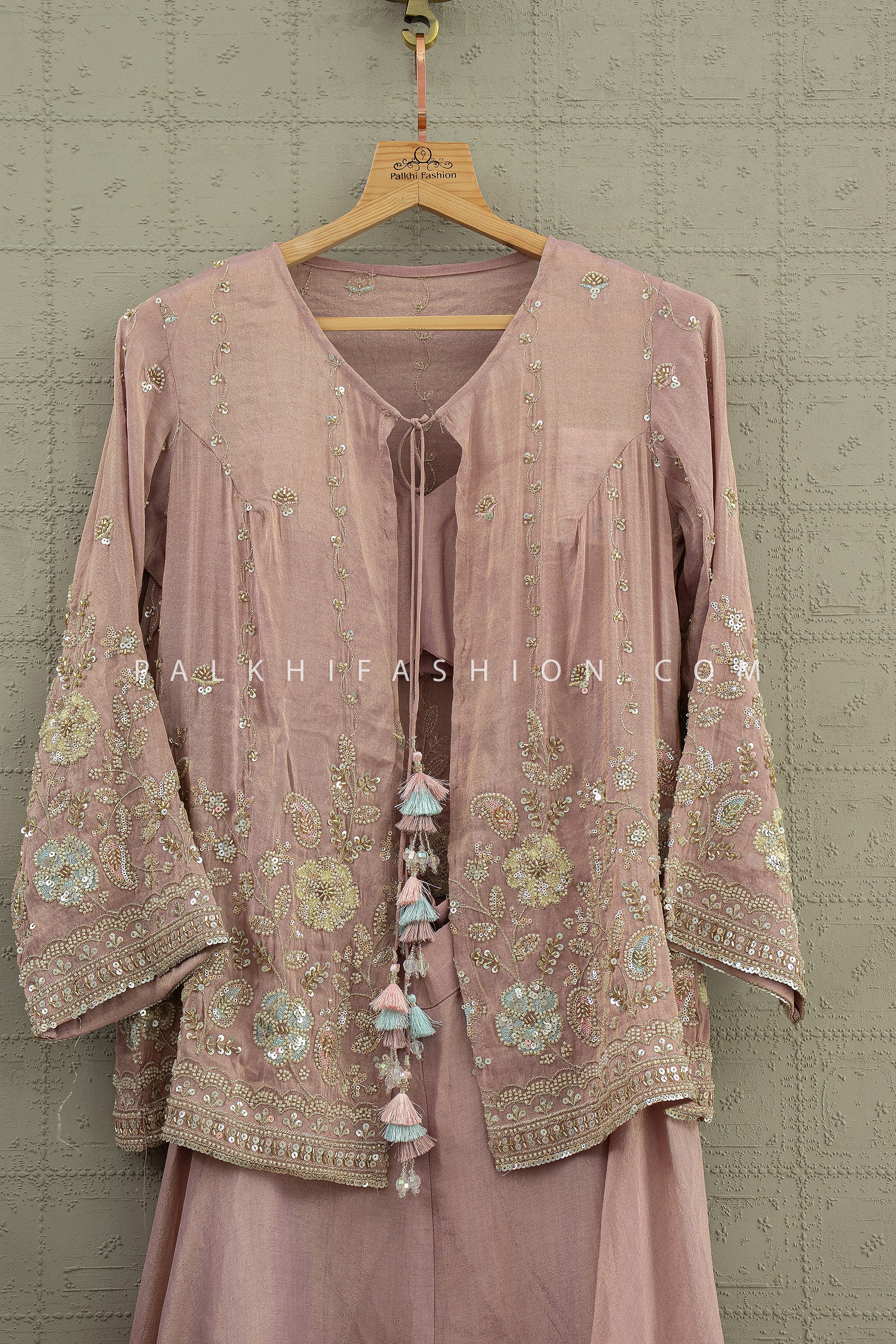 Mauve Elegance – Couture Indo Western Palazzo Set with Embellished Jacket | Palkhi Fashion