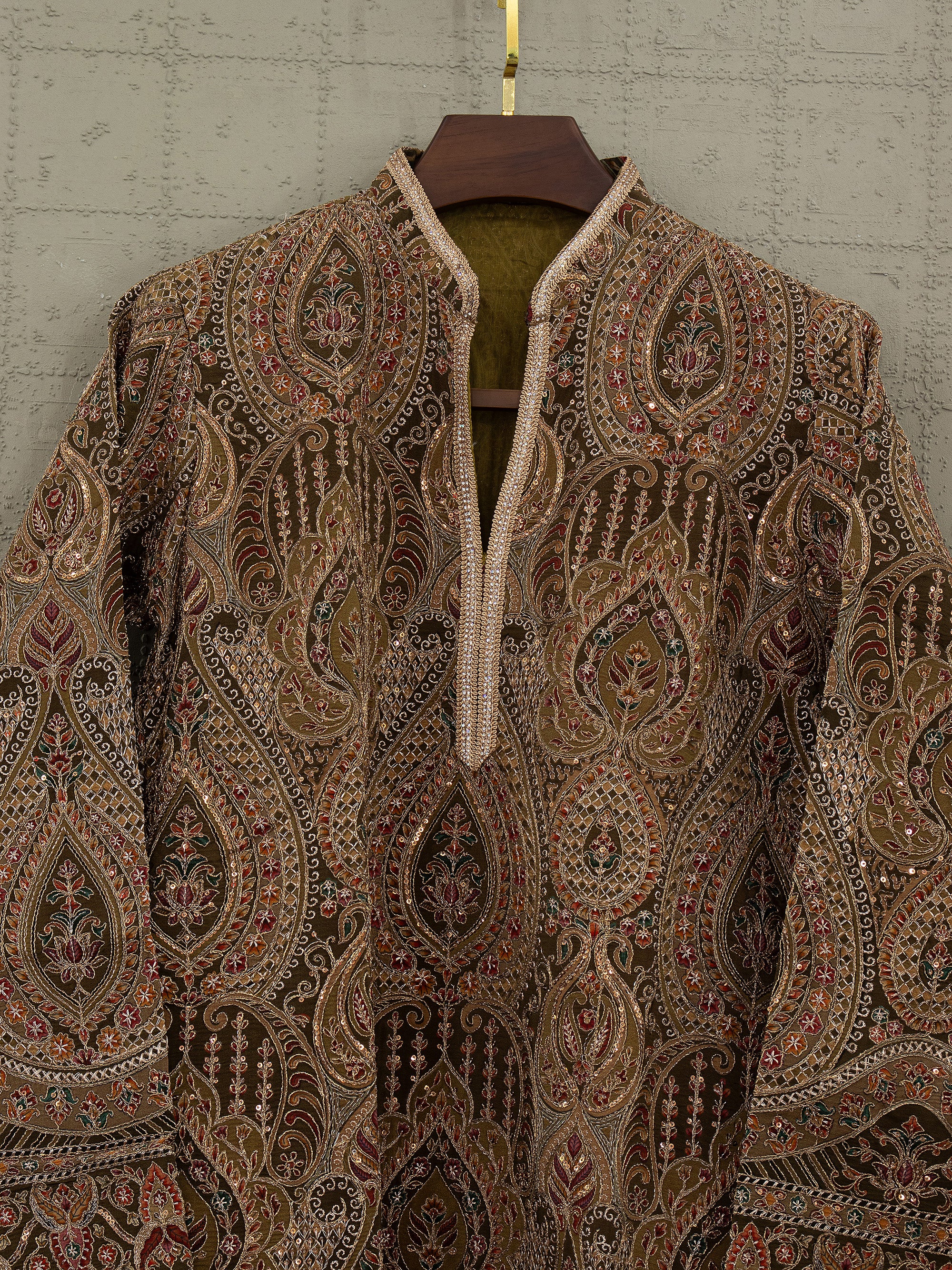 Mehendi Green Intricate Embroidered Designer Kurta with Korean Pants | Palkhi Fashion