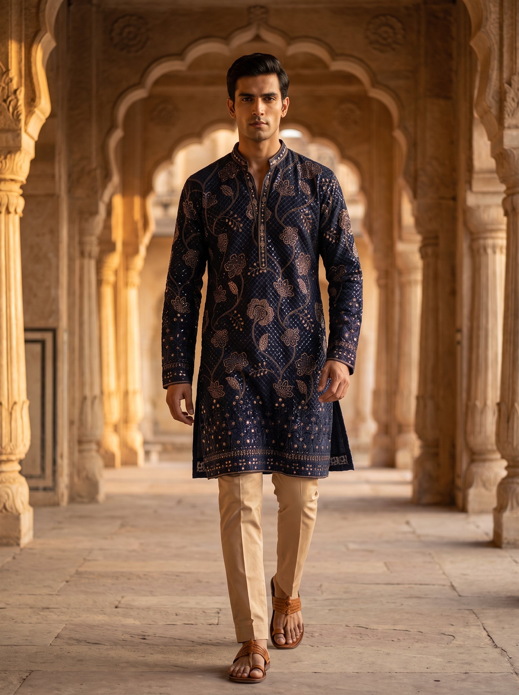 Regal Georgette Embroidered Kurta Set - Black & Blue | Palkhi Fashion