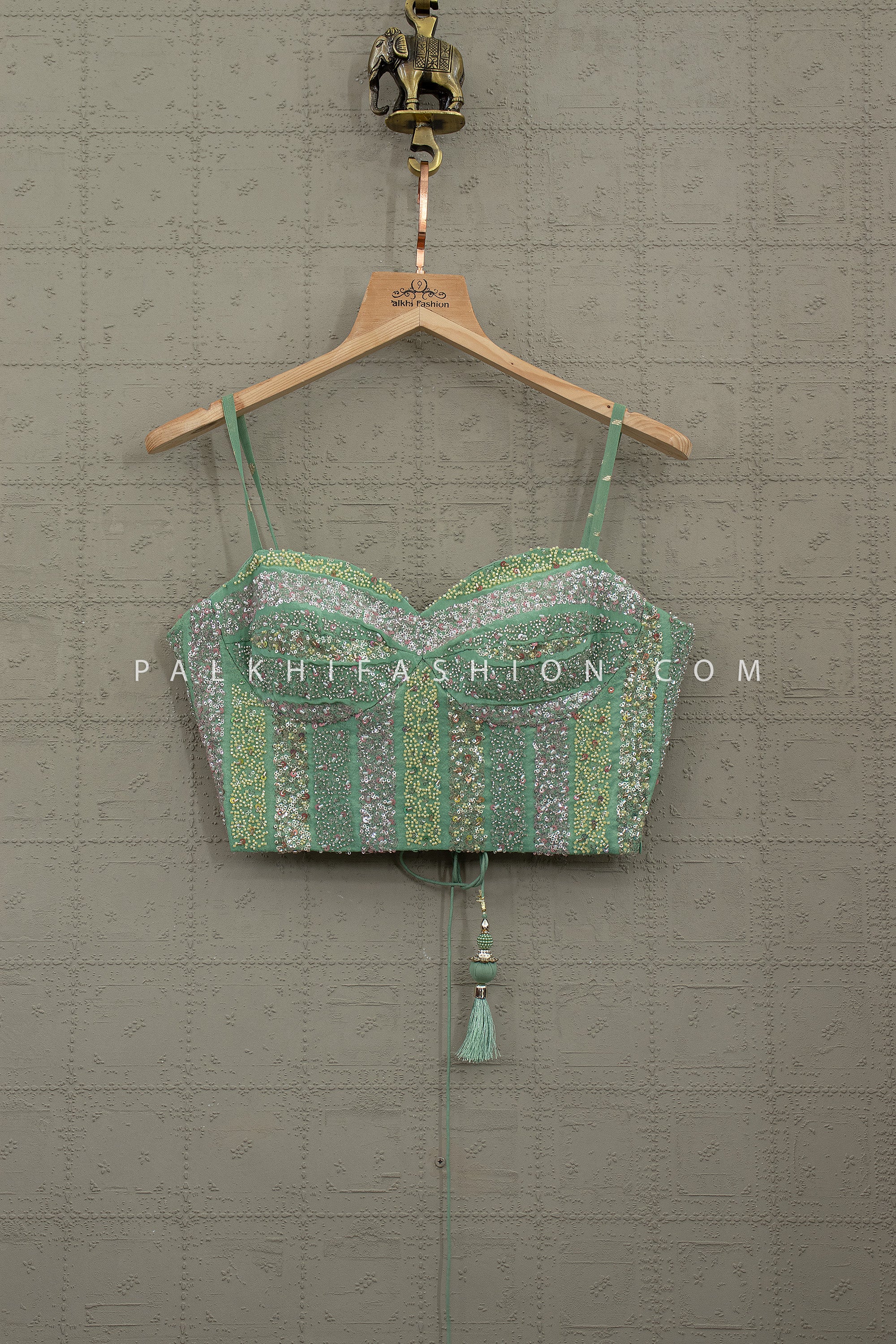 Celestial Mint Glow – Mint Green Soft Silk Lehenga with Corset Designer Blouse | Palkhi Fashion