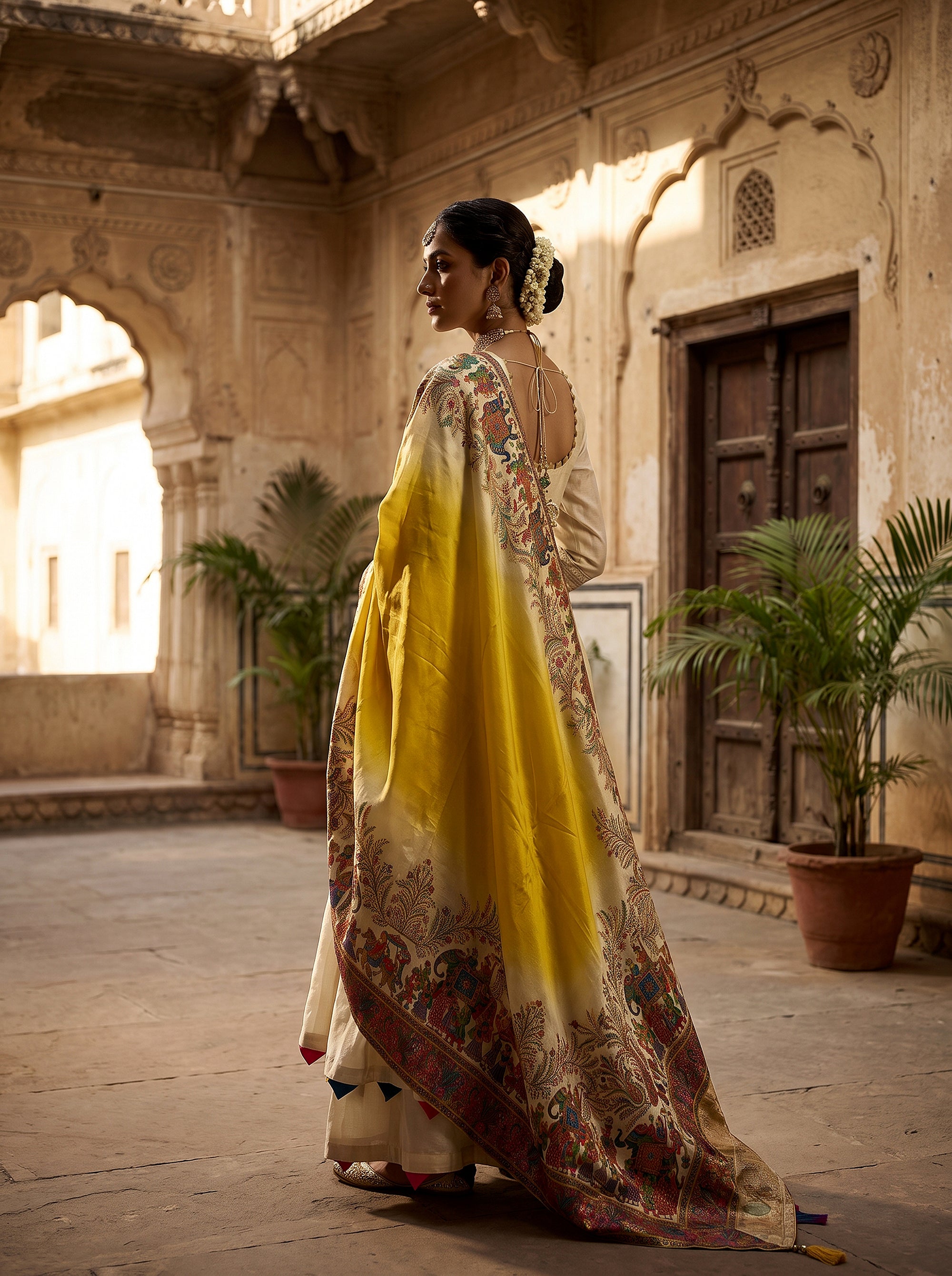Timeless Heritage| Ivory Silk Palazzo Suit With Stunning Heritage Weaving Dupatta | Palkhi Fashion