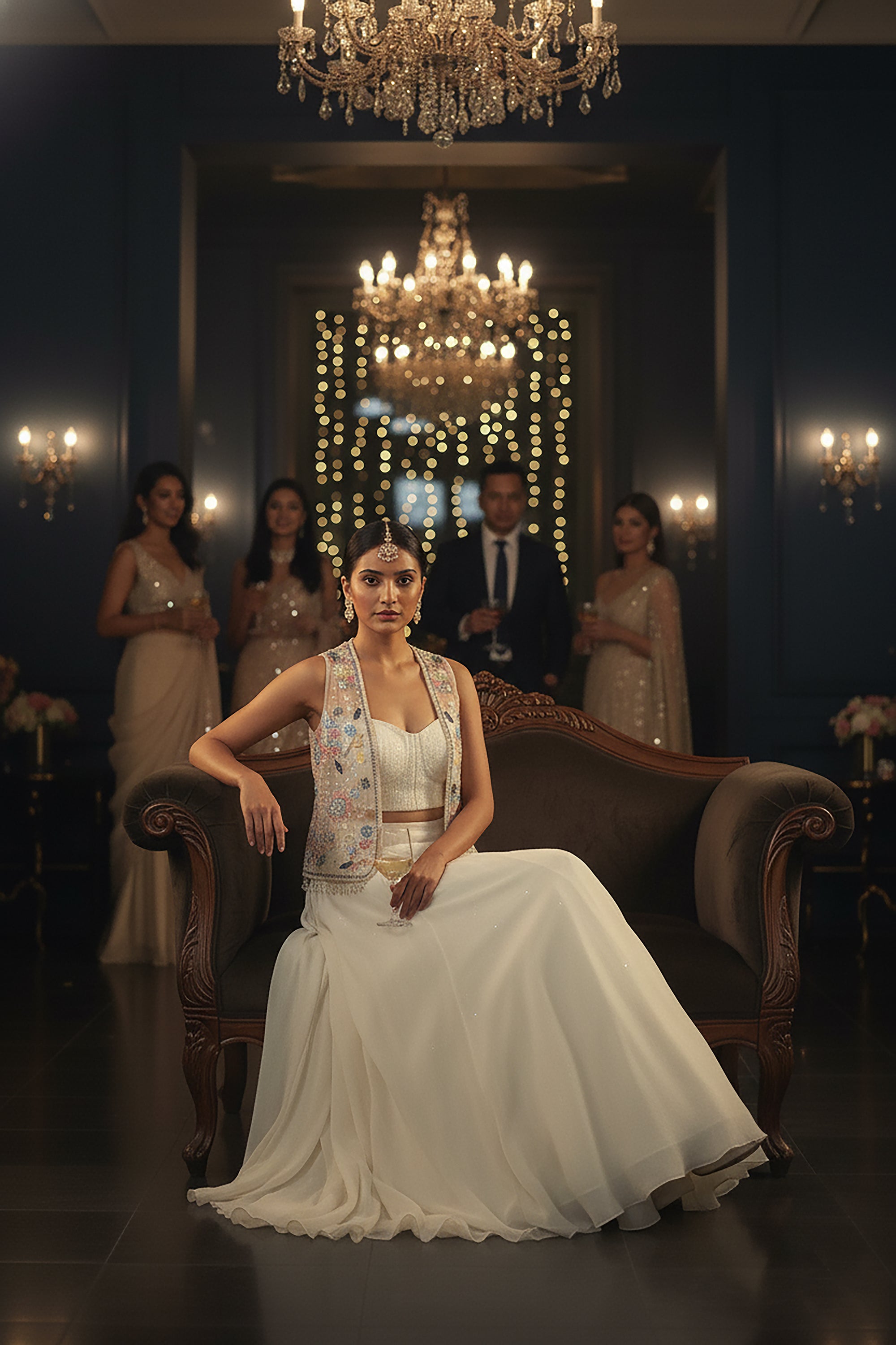 Modern Muse: Champagne Hand-Embroidered Jacket Lehenga Set – Palkhi Fashion