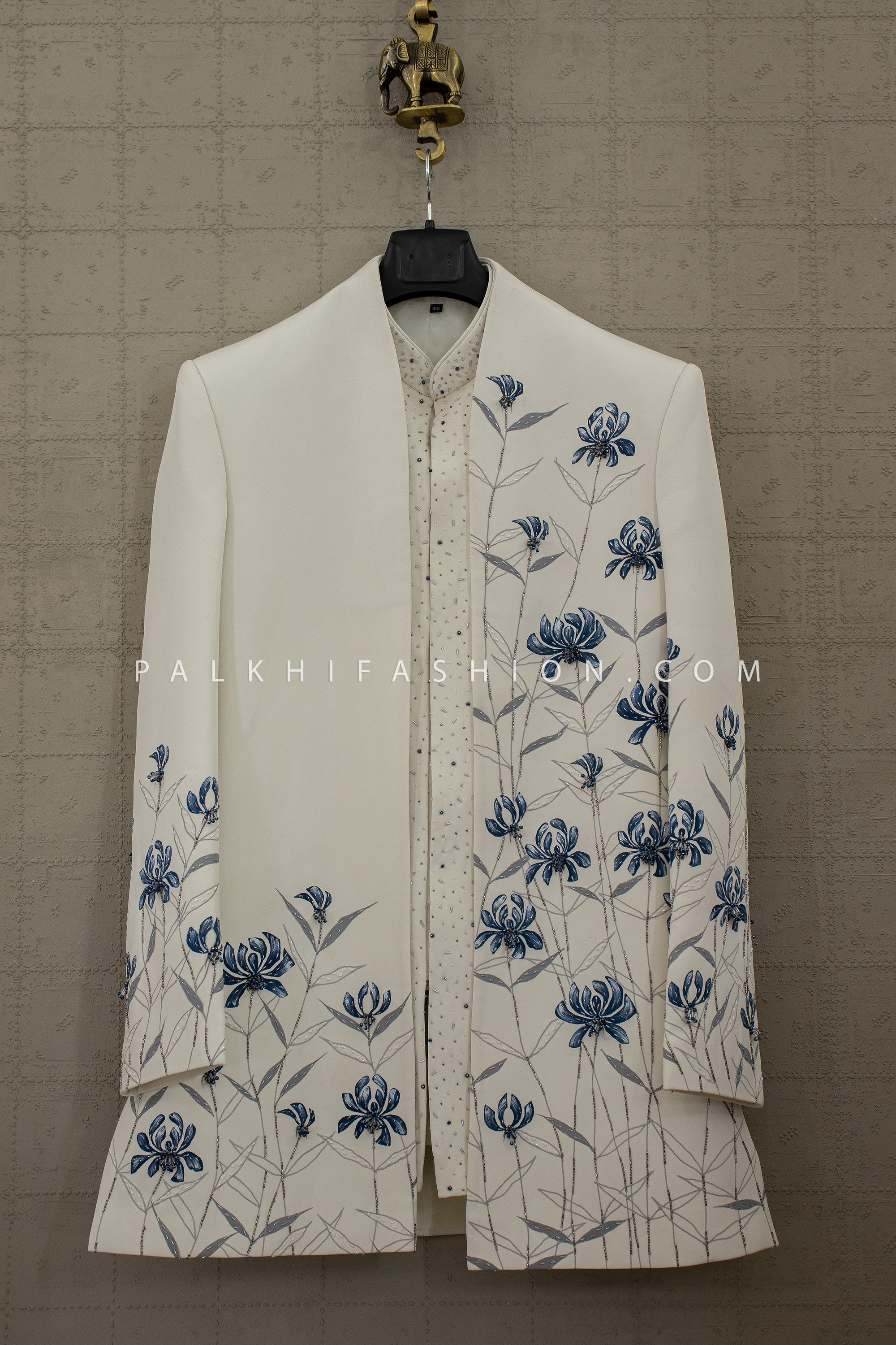 Modern Regal Grace - Ivory Designer Handwork Indo Western Set for Men | Palkhi Fashion