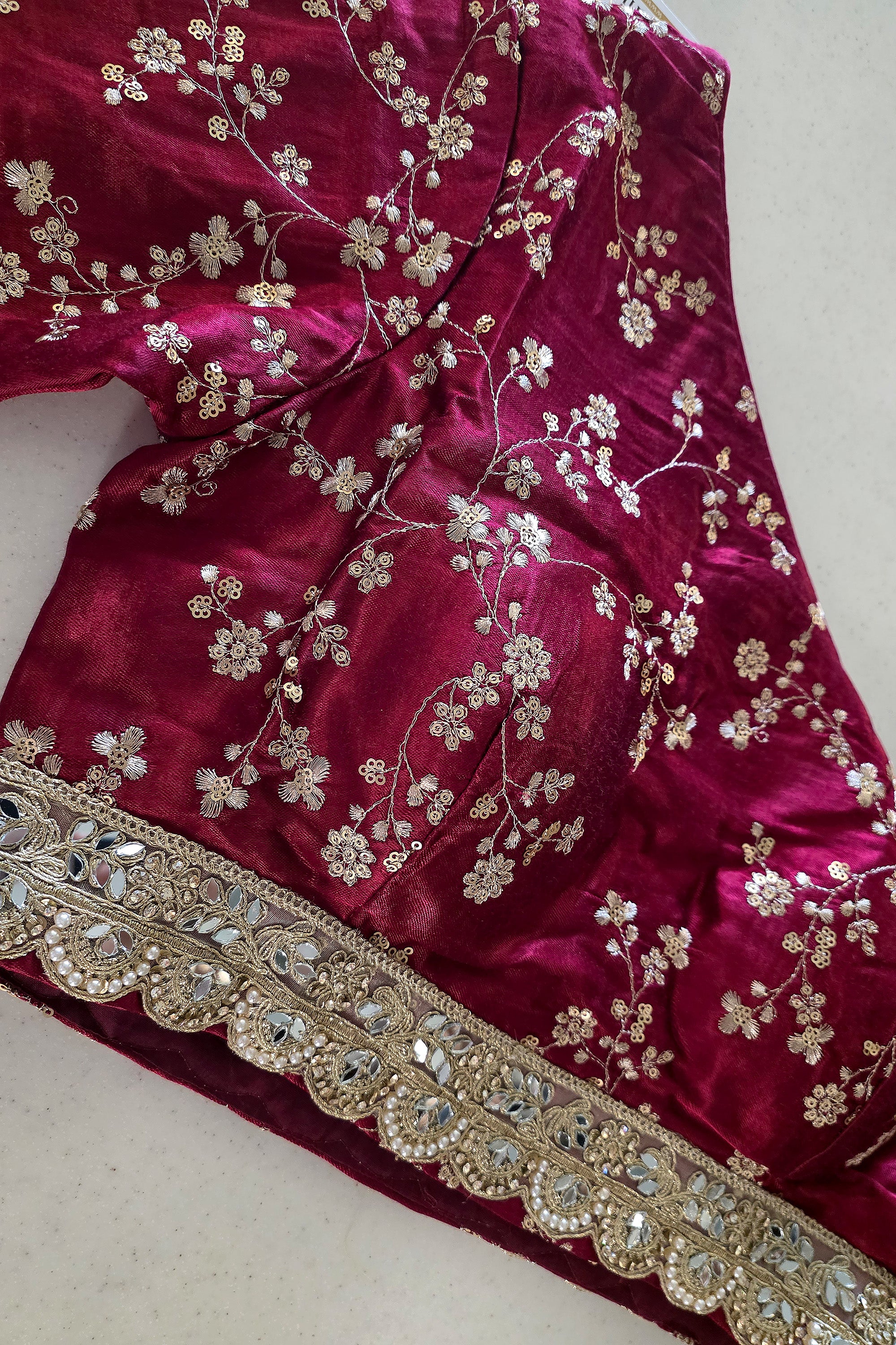 Contemporary Garba Luxe – Designer Wine Chaniya Choli with Modern Blouse | Palkhi Fashion