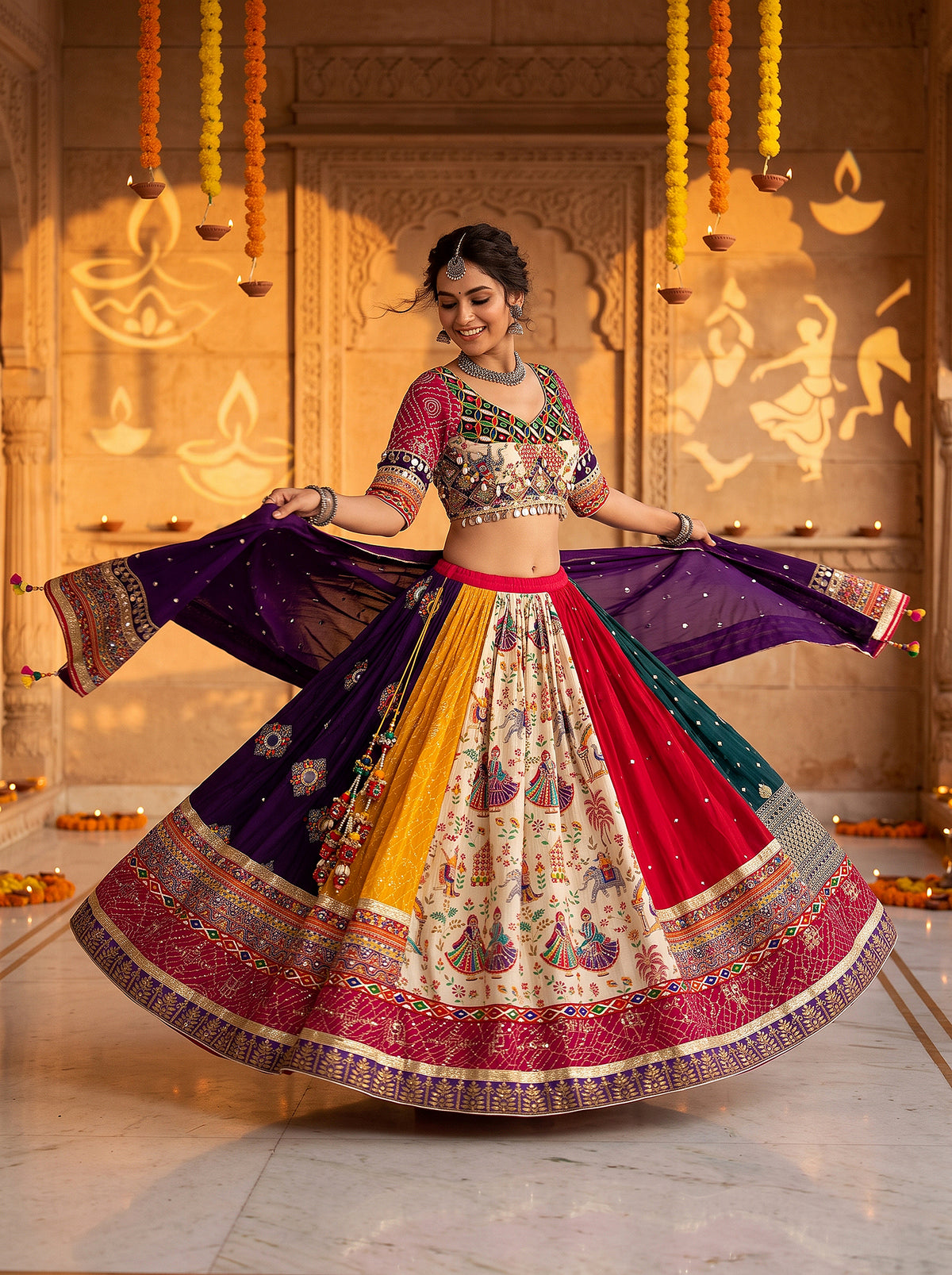 Vibrant Festivity | Multi-Color Cotton Chaniya Choli with Mirror Work | Palkhi Fashion