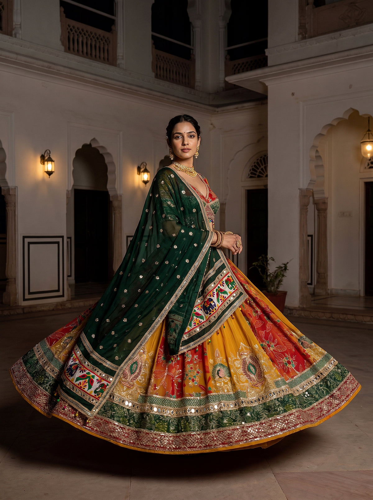 Festive Radiance | Vibrant Multicolor Georgette Navratri Chaniya Choli with Mirror Work | Palkhi Fashion