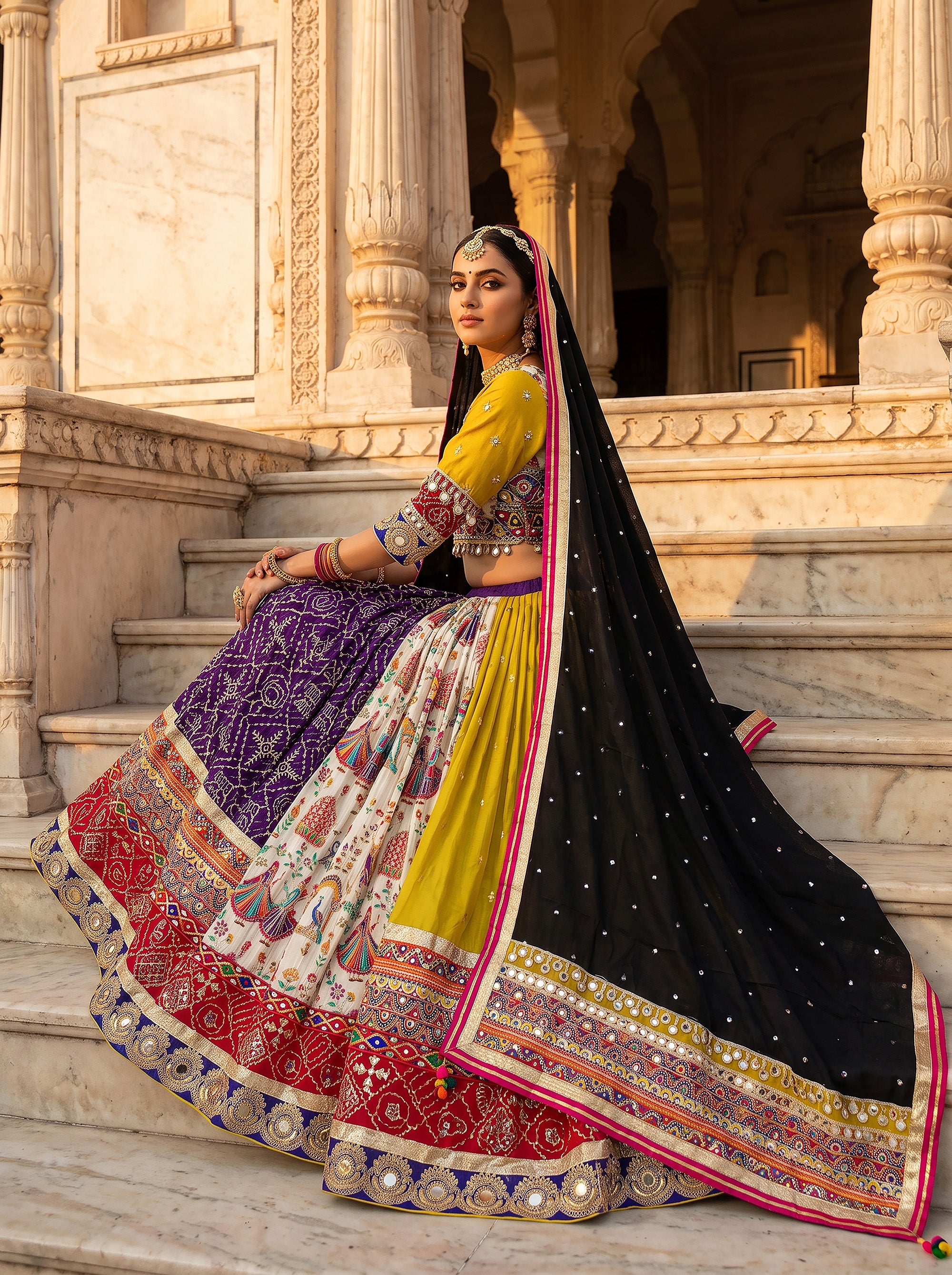 Premium Multicolor Garba Chaniya Choli with Heritage & Mirror work | Palkhi Fashion
