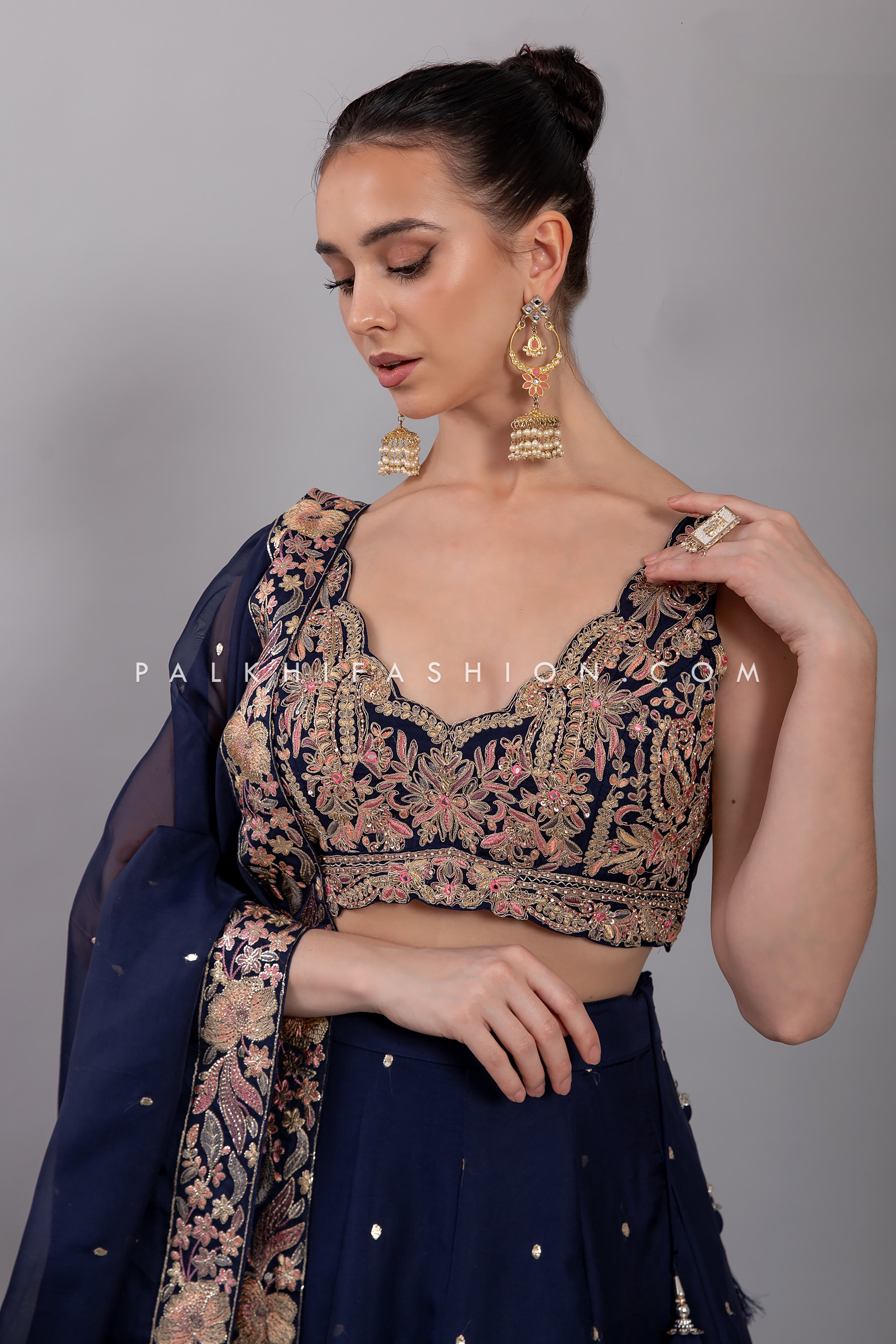 Navy Blue Lehenga Choli | Cutwork & Embroidery | Palkhi Fashion