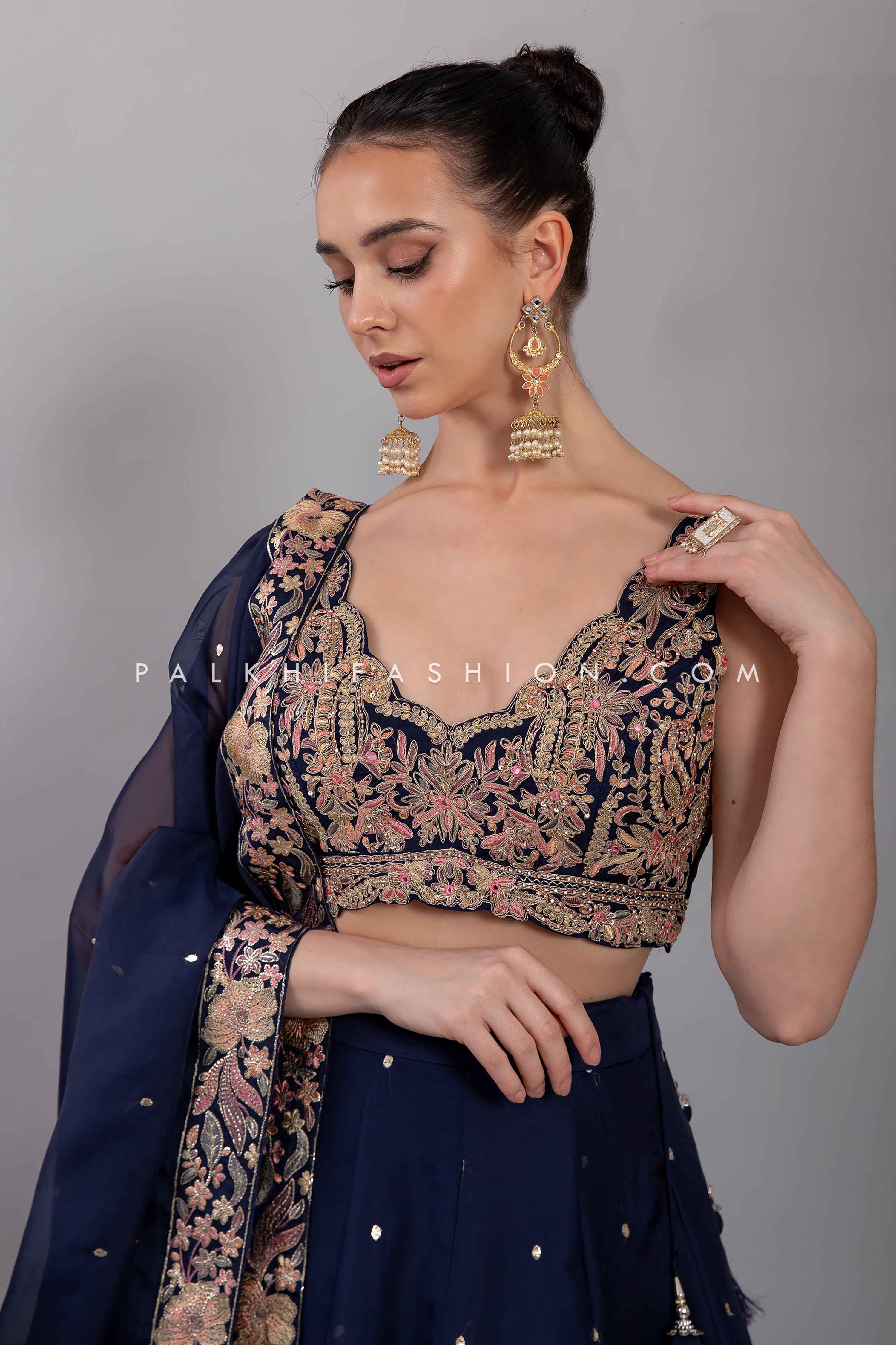 Navy Blue Lehenga Choli | Cutwork & Embroidery | Palkhi Fashion