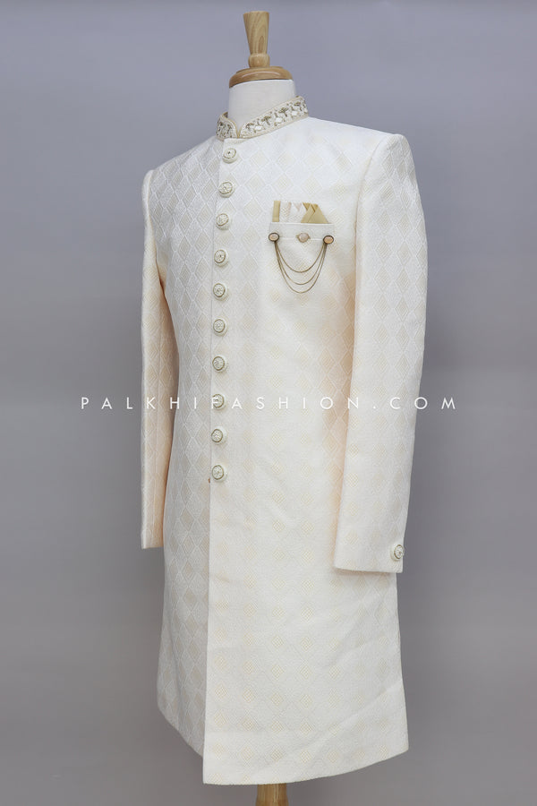 Off White Pure Silk Indo-Western With Embroidery Work