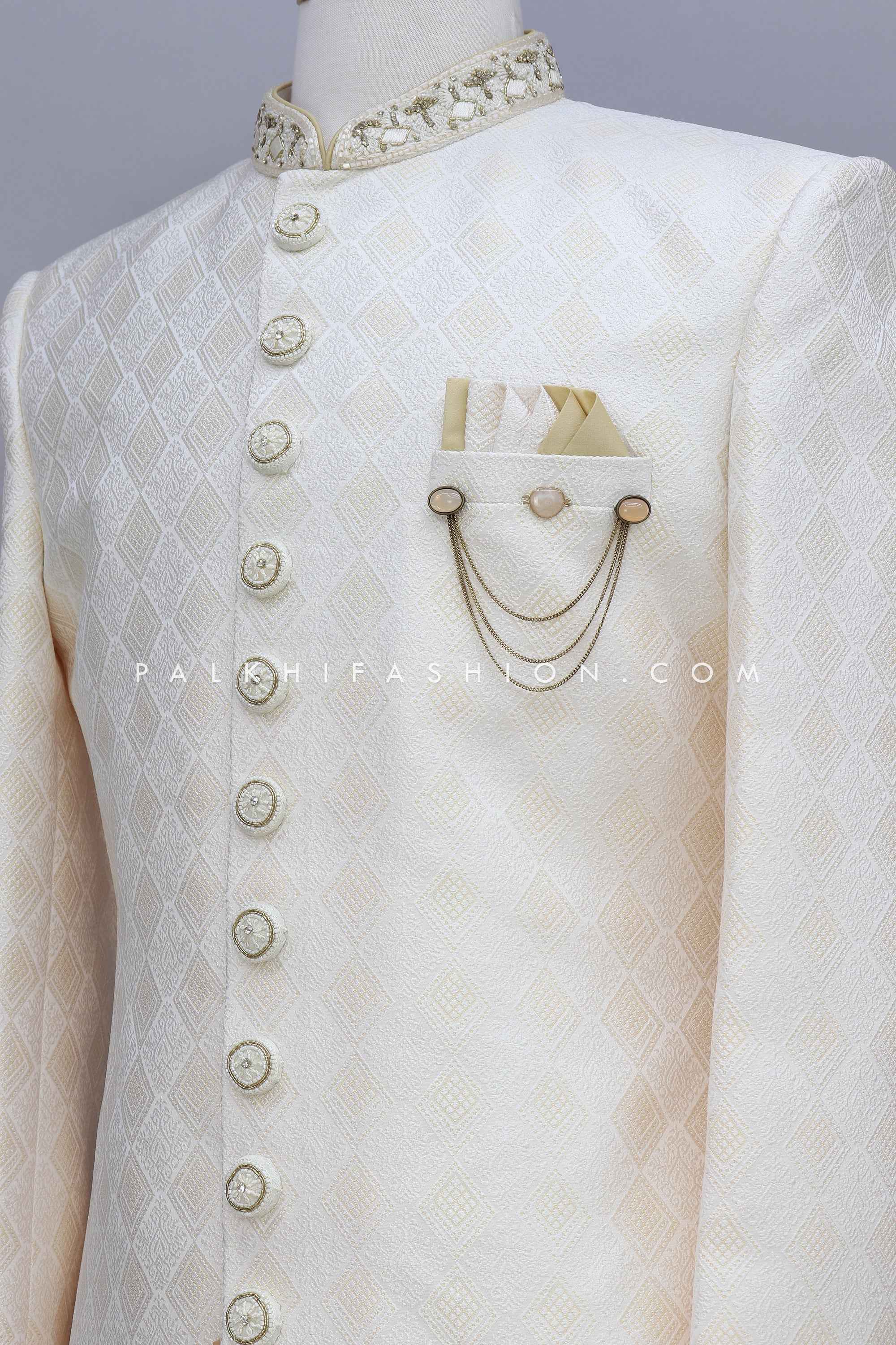 Off White Pure Silk Indo-Western With Embroidery Work