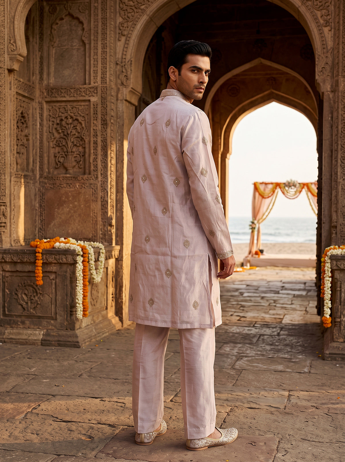 Pastel Majesty | Designer Lilac Kurta Set for Men with Intricate Embroidery | Palkhi Fashion