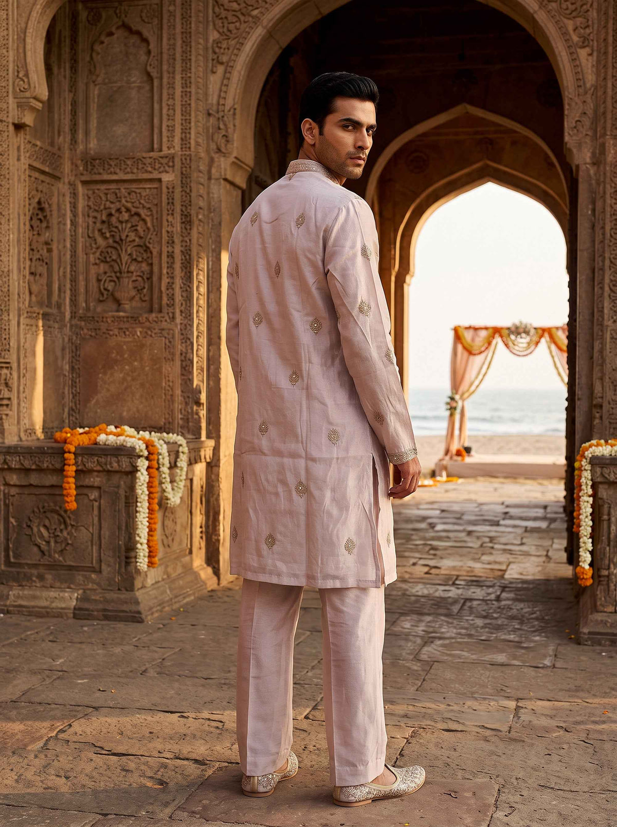 Pastel Majesty | Designer Lilac Kurta Set for Men with Intricate Embroidery | Palkhi Fashion