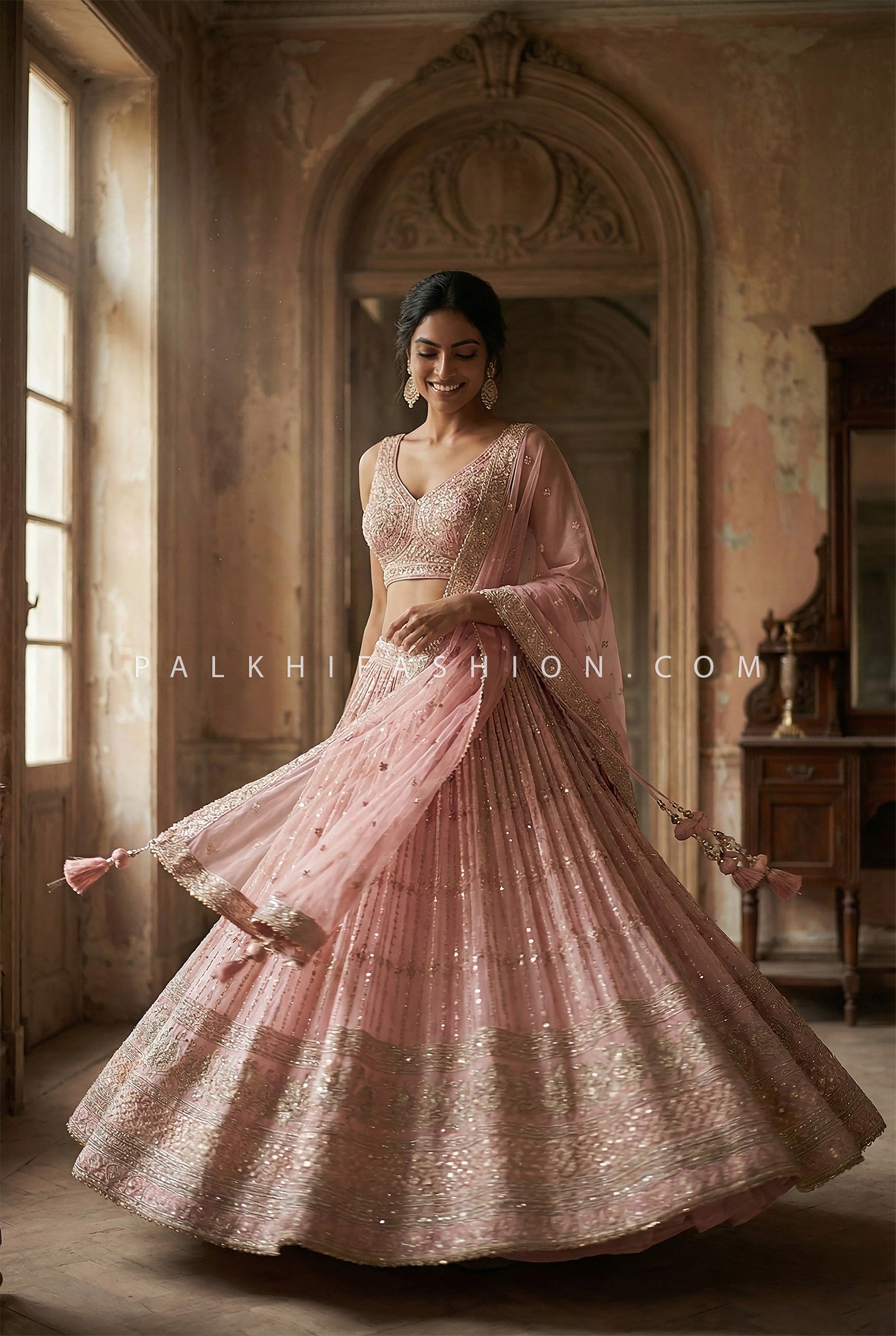 Pastel Glow-Blush Pink Embroidered Designer Lehenga Choli | Palkhi Fashion